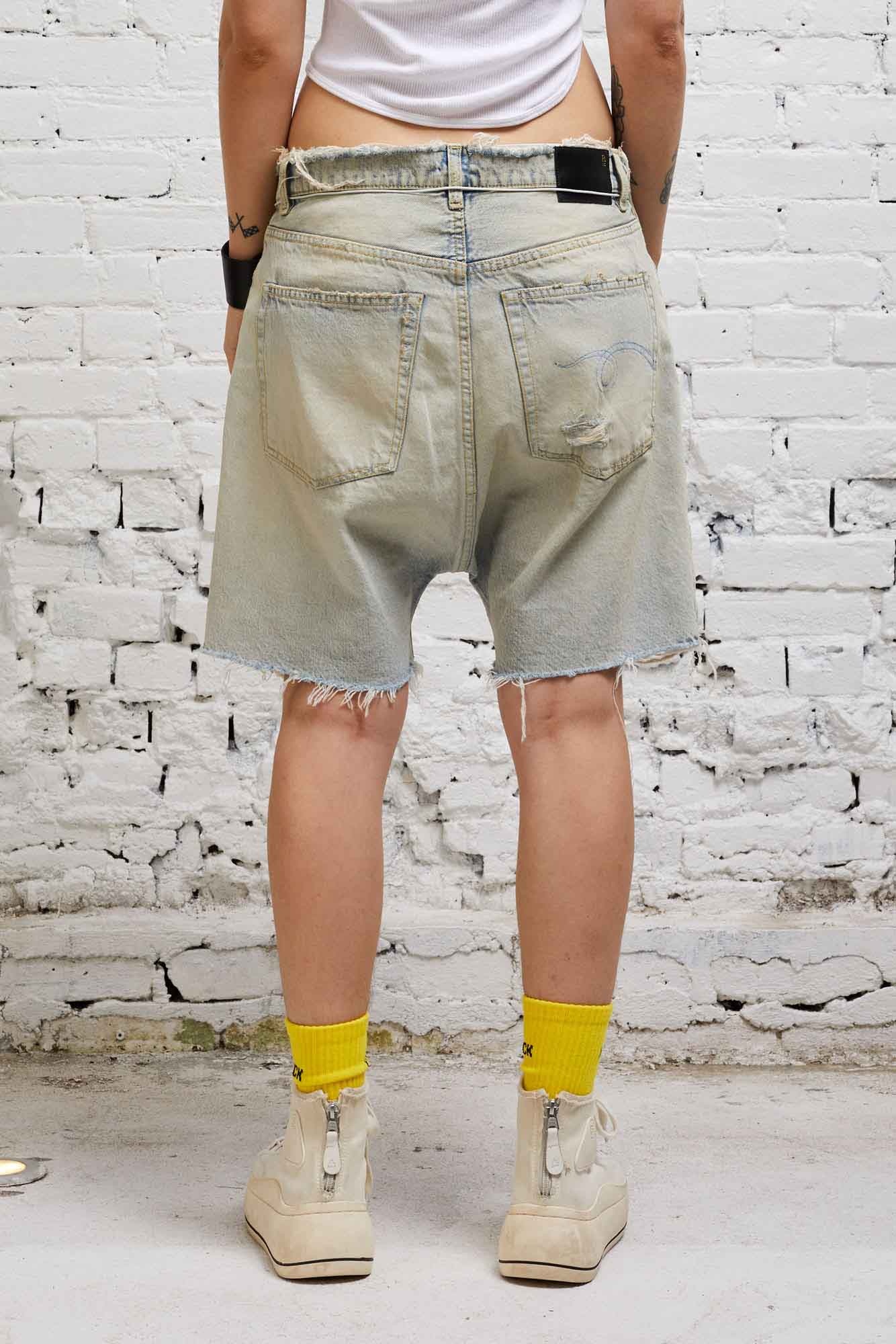 R13 crossover-waist raw-hem Shorts - Farfetch