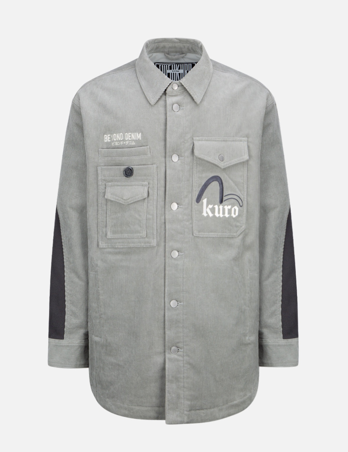 Logo Embroidered Corduroy Shirt Jacket with Sleeves Blocking - 8