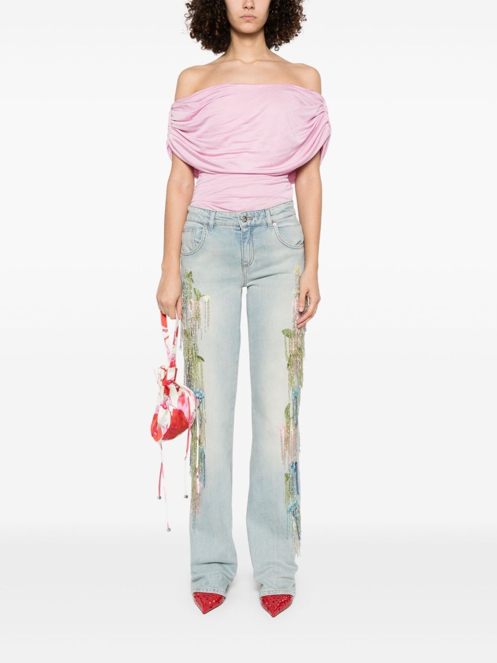 bead-tassel jeans - 2