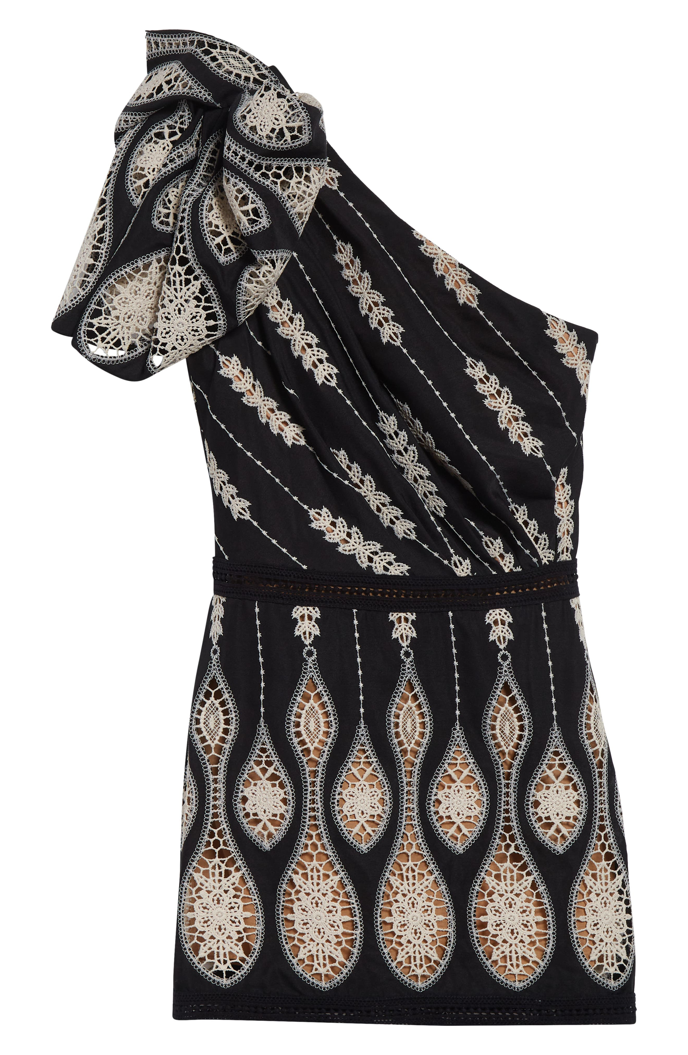 Johanna Ortiz Celestial Matter Embroidered One Shoulder Minidress in Black /Ecru at Nordstrom - 5