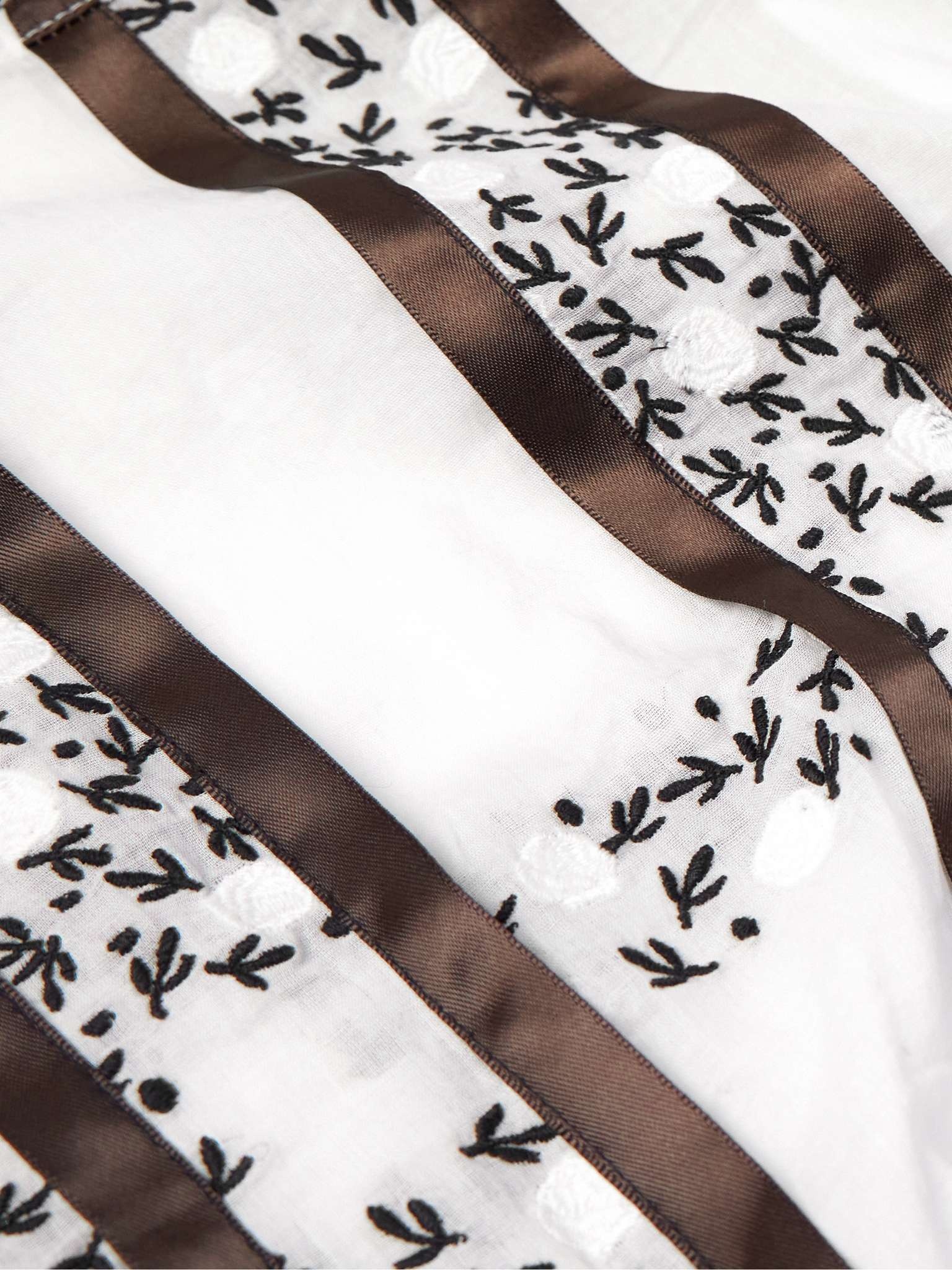 Camp-Collar Satin-Trimmed Embroidered Cotton-Voile Shirt - 4