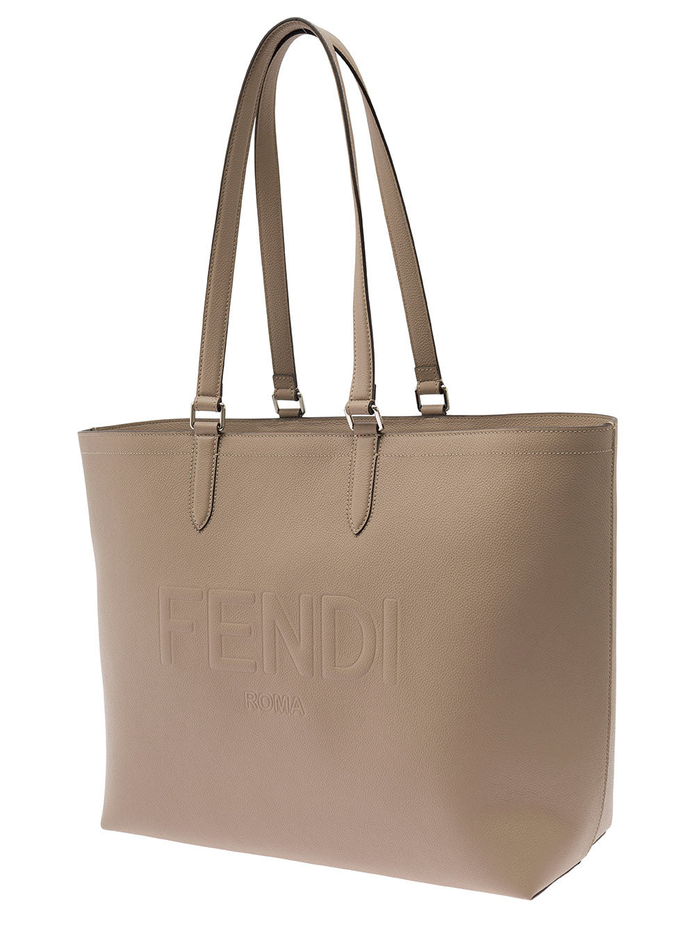 Fendi Men Beige Tote Bag With Embossed Logo In Leather Man - 2