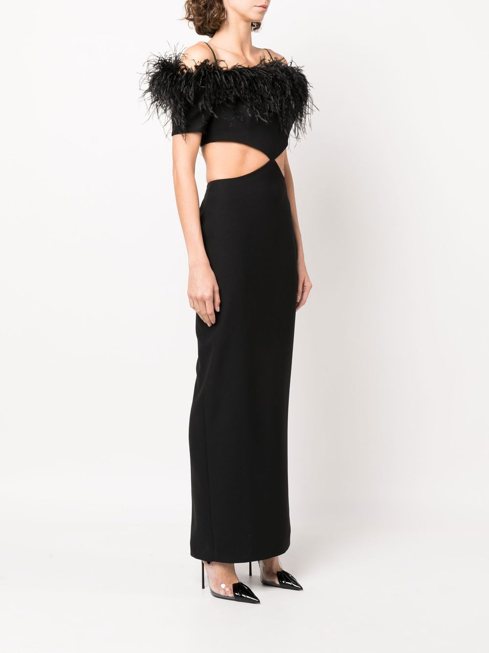 feather-trim off-shoulder dress - 3