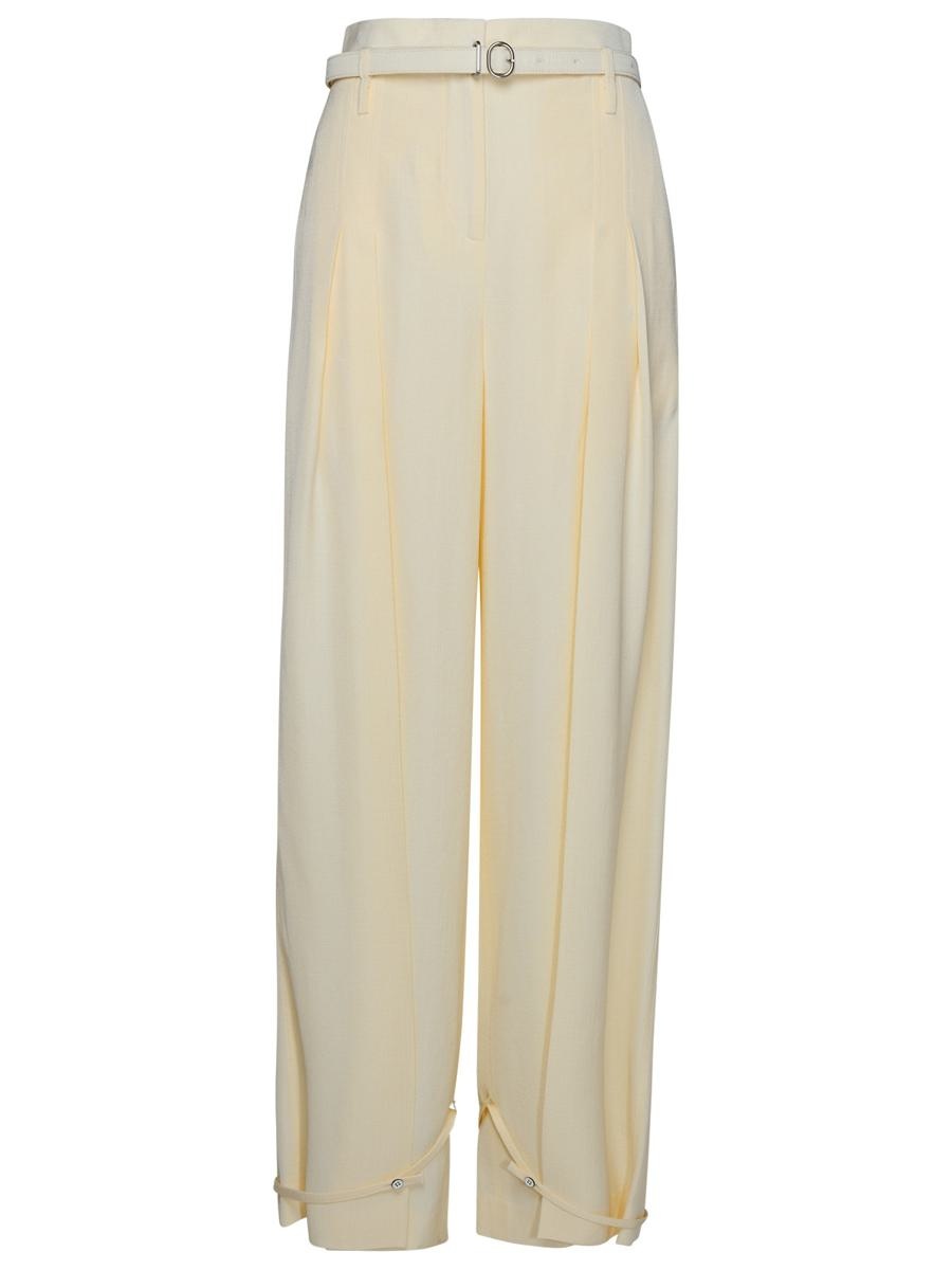 JIL SANDER CREAM SILK BLEND TROUSERS - 1