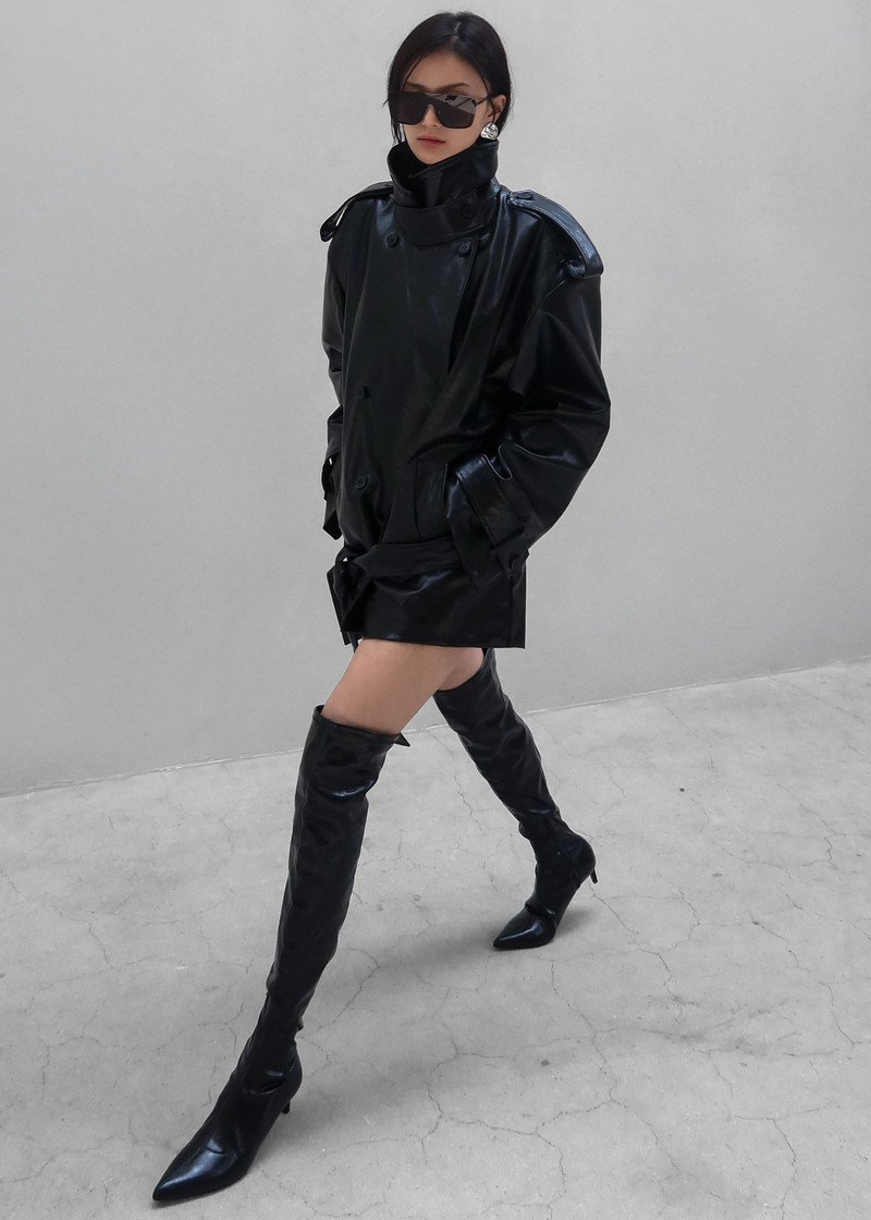 Nordana Faux Leather Short Trench - Black 5