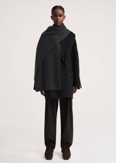Totême Embroidered monogram wool cashmere scarf black outlook
