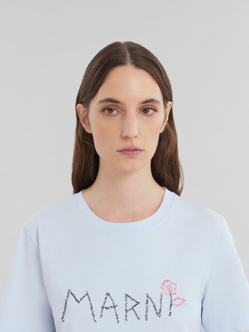 LIGHT BLUE ORGANIC JERSEY T-SHIRT WITH MARNI MENDING - 4