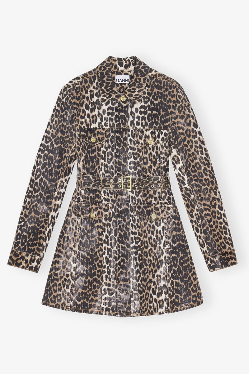 LEOPARD PRINT FOIL DENIM DRESS - 1