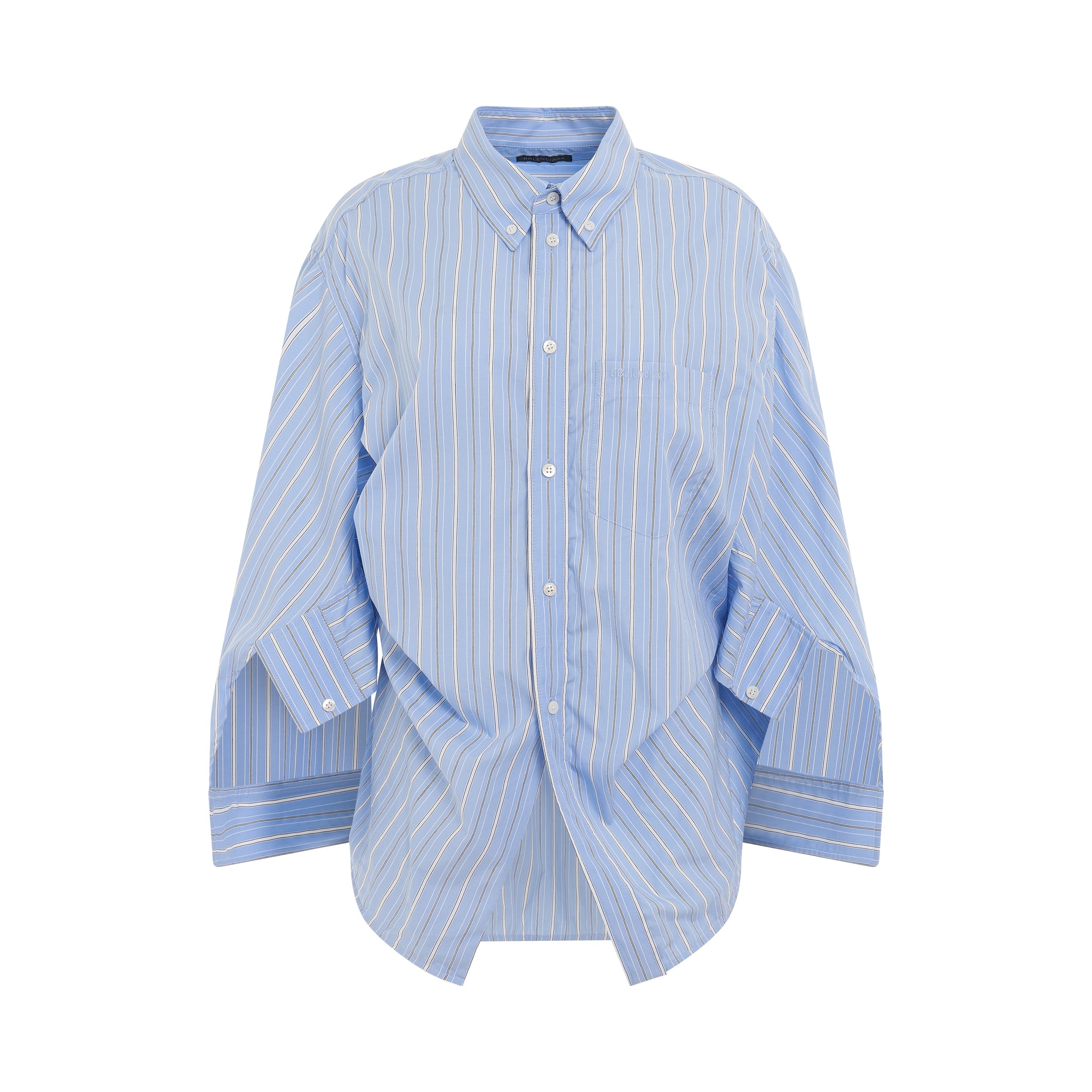 BALENCIAGA BB Corp Swing Twisted Shirt in Sky Blue/White BALENCIAGA BB Corp Swing Twisted Shirt in Sky Blue/White