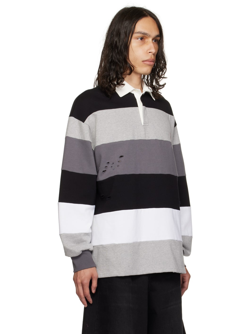 Gray Distressed Long Sleeve T-Shirt - 2