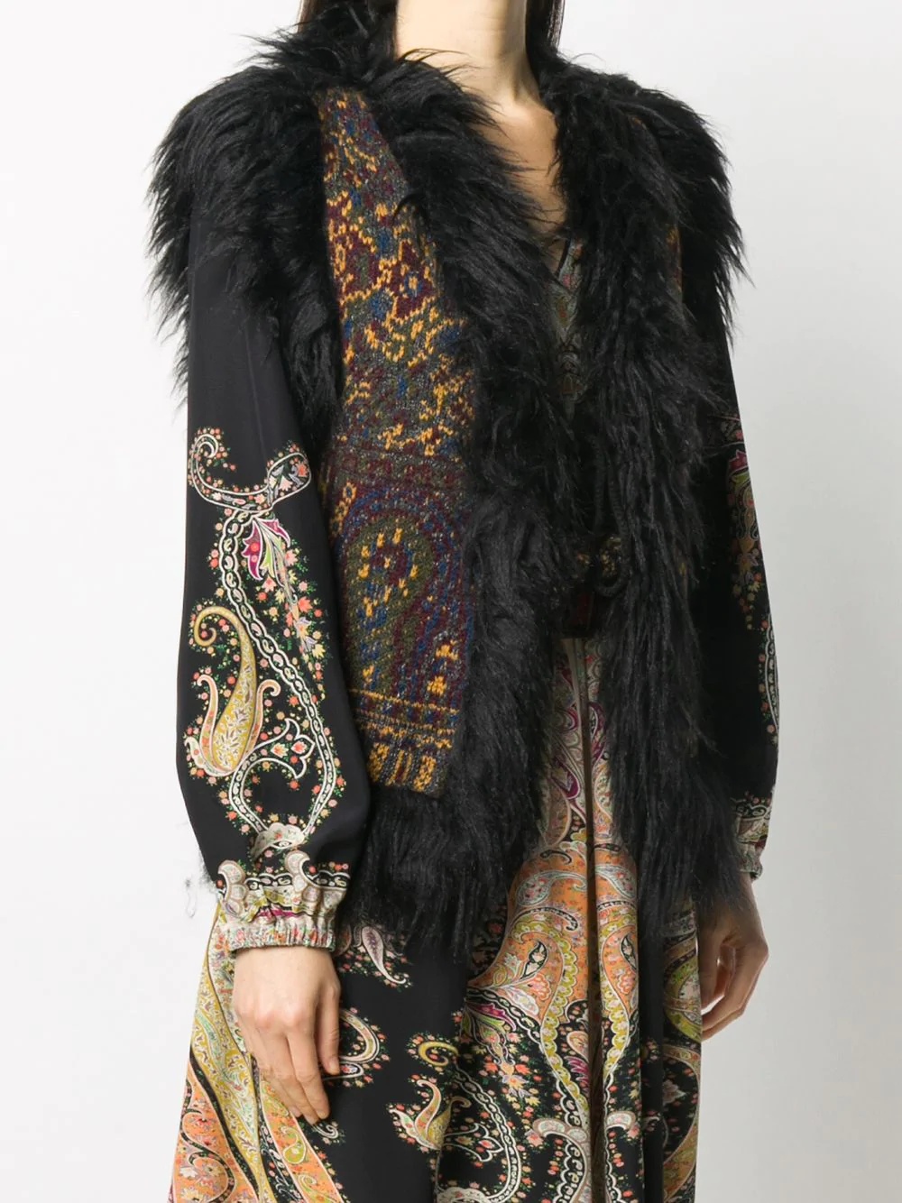 faux fur-trimmed knit vest - 3