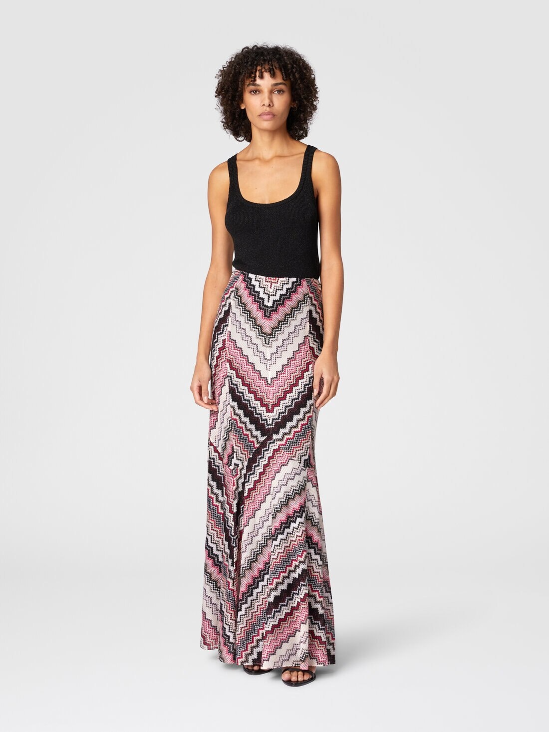 Long flared skirt with lamé serrated zig zag pattern - 2