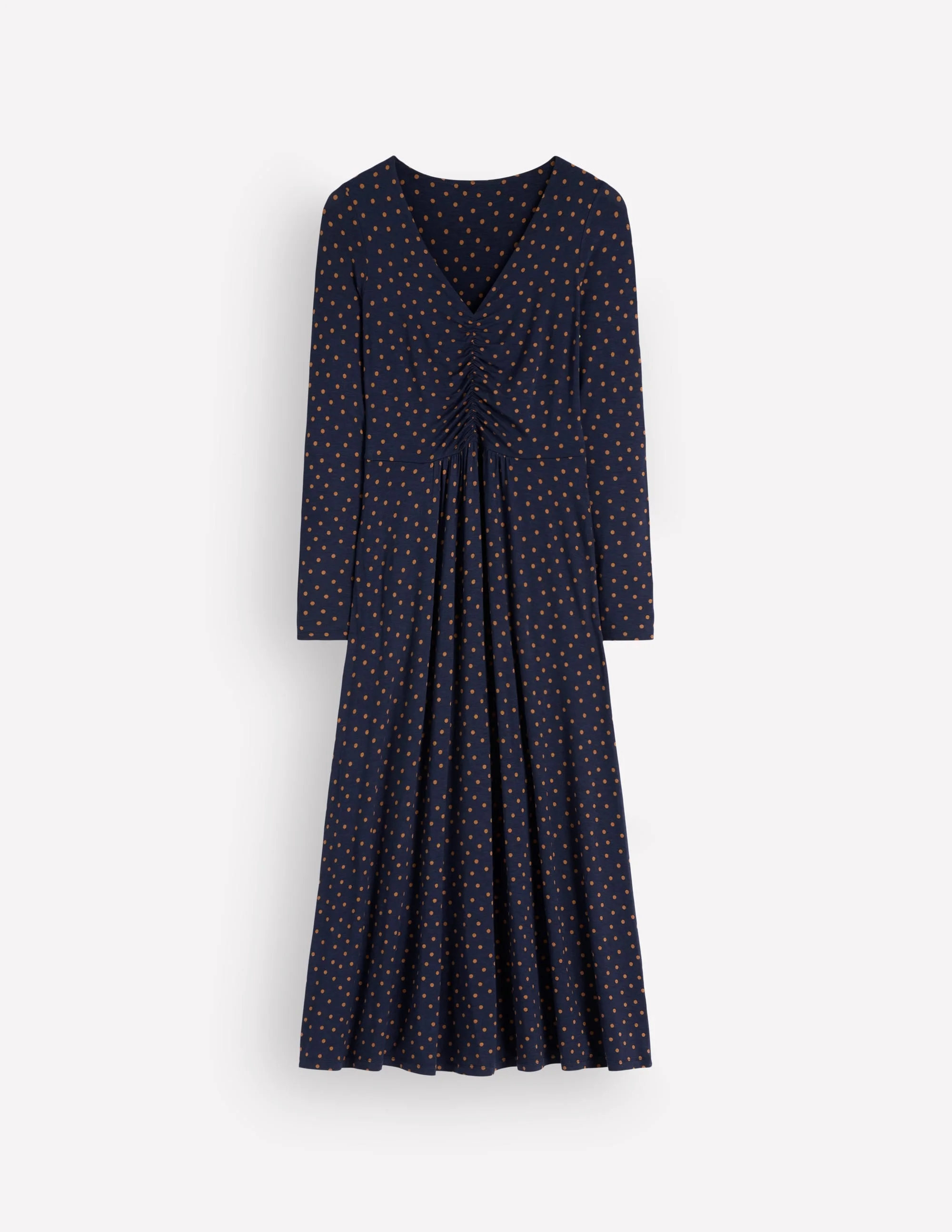 Jasmine Ruched Jersey Dress-French Navy, Painted Dot Space - 1