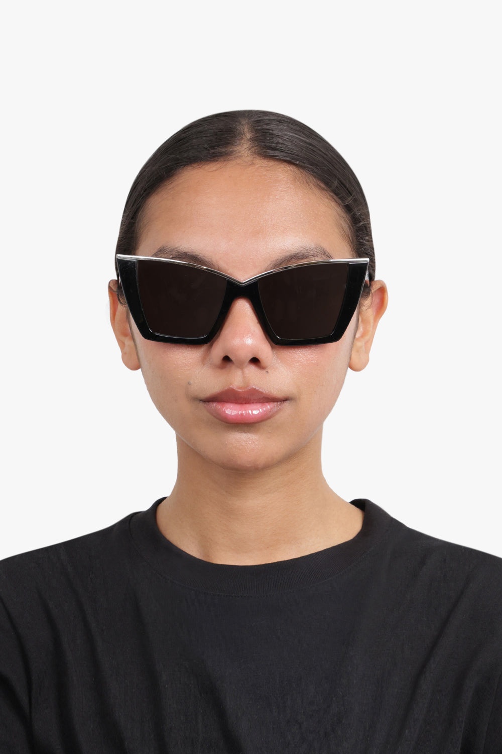 SILVER TRIM CAT EYE SUNGLASSES | BLACK/SILVER - 4