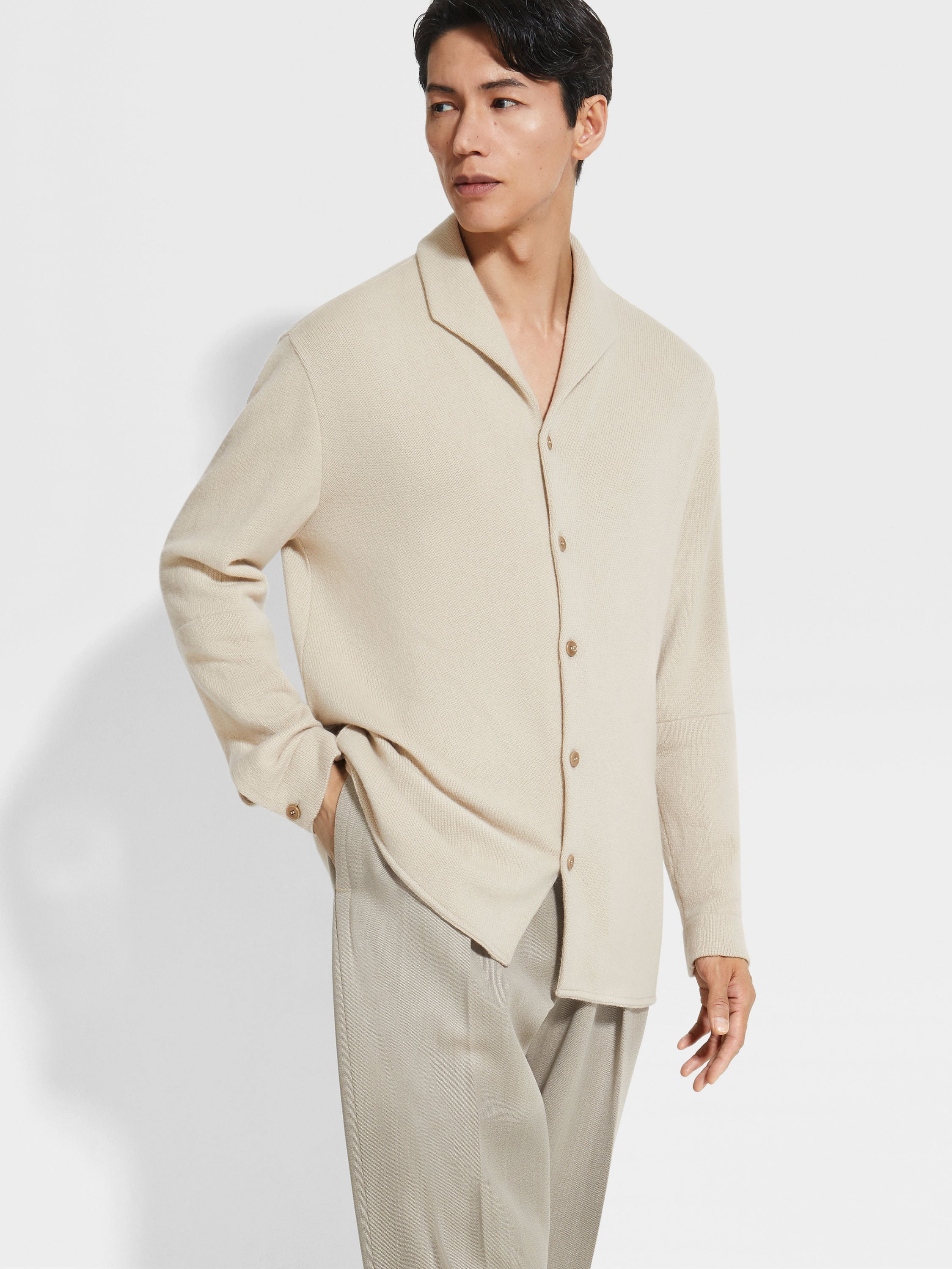 LIGHT BEIGE OASI CASHMERE SHIRT - 3