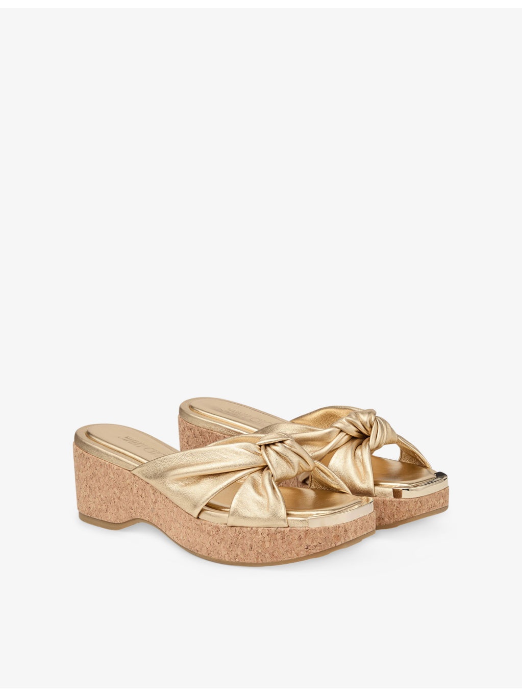 Avenue 50 Knot-Embroidered Metallic-Leather Wedge Sandals - 3