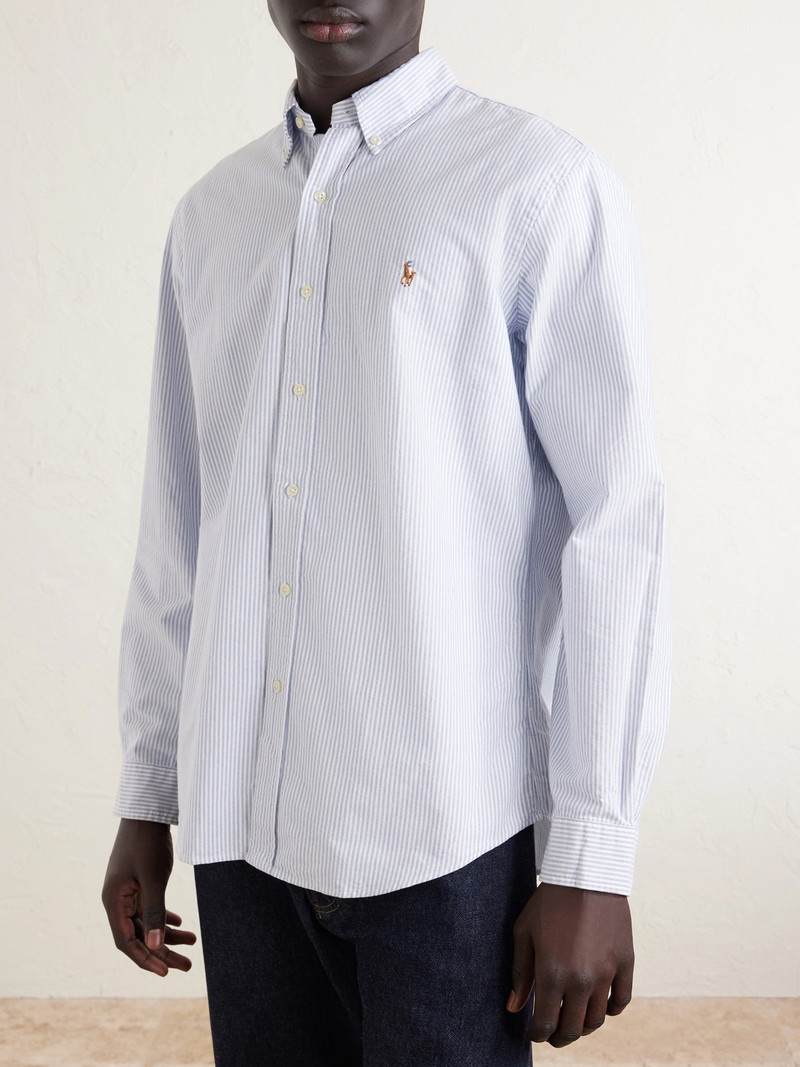 Button-Down Collar Logo-Embroidered Striped Cotton Oxford Shirt 3