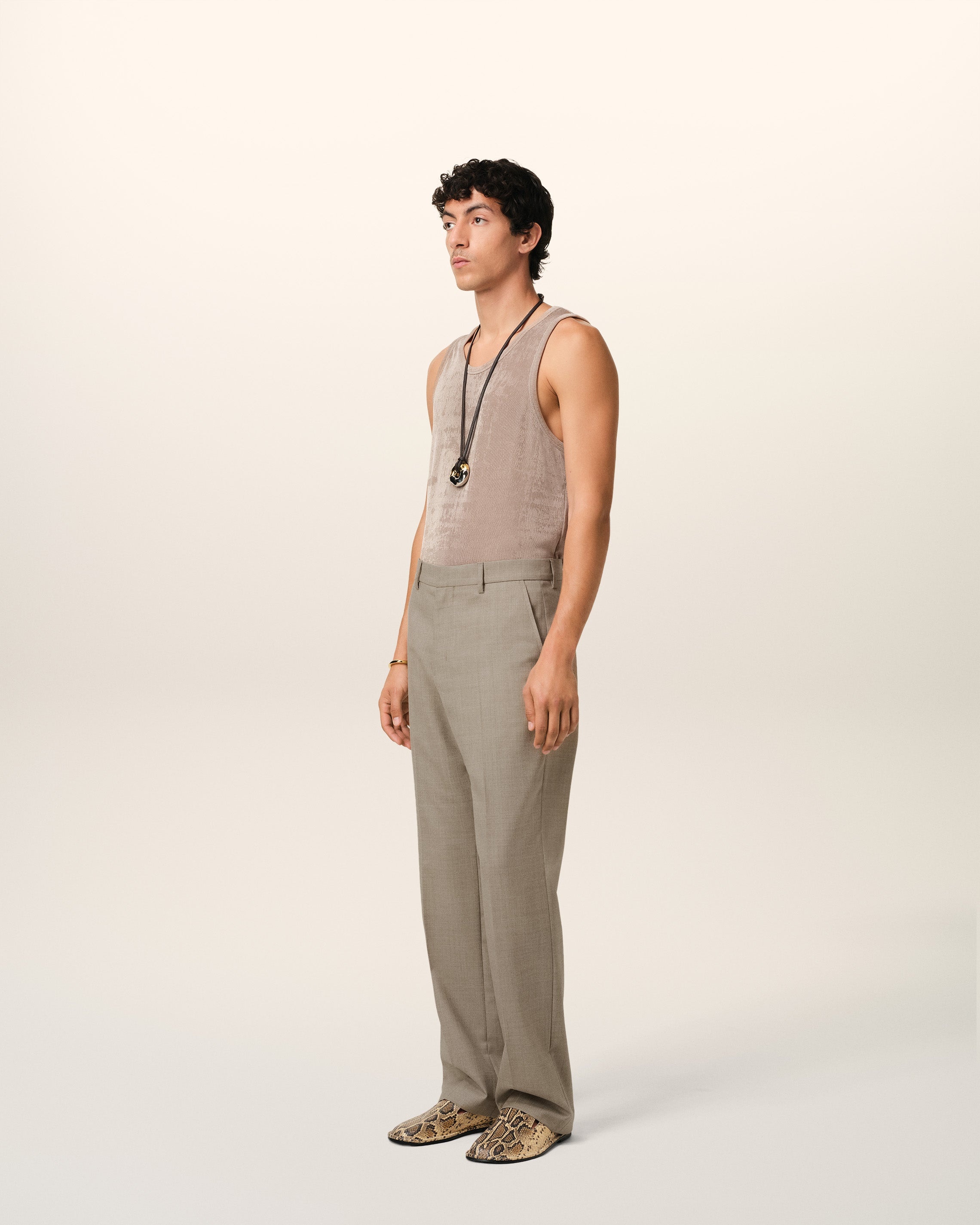 BEIGE WOOL STRAIGHT FIT TROUSERS - 6