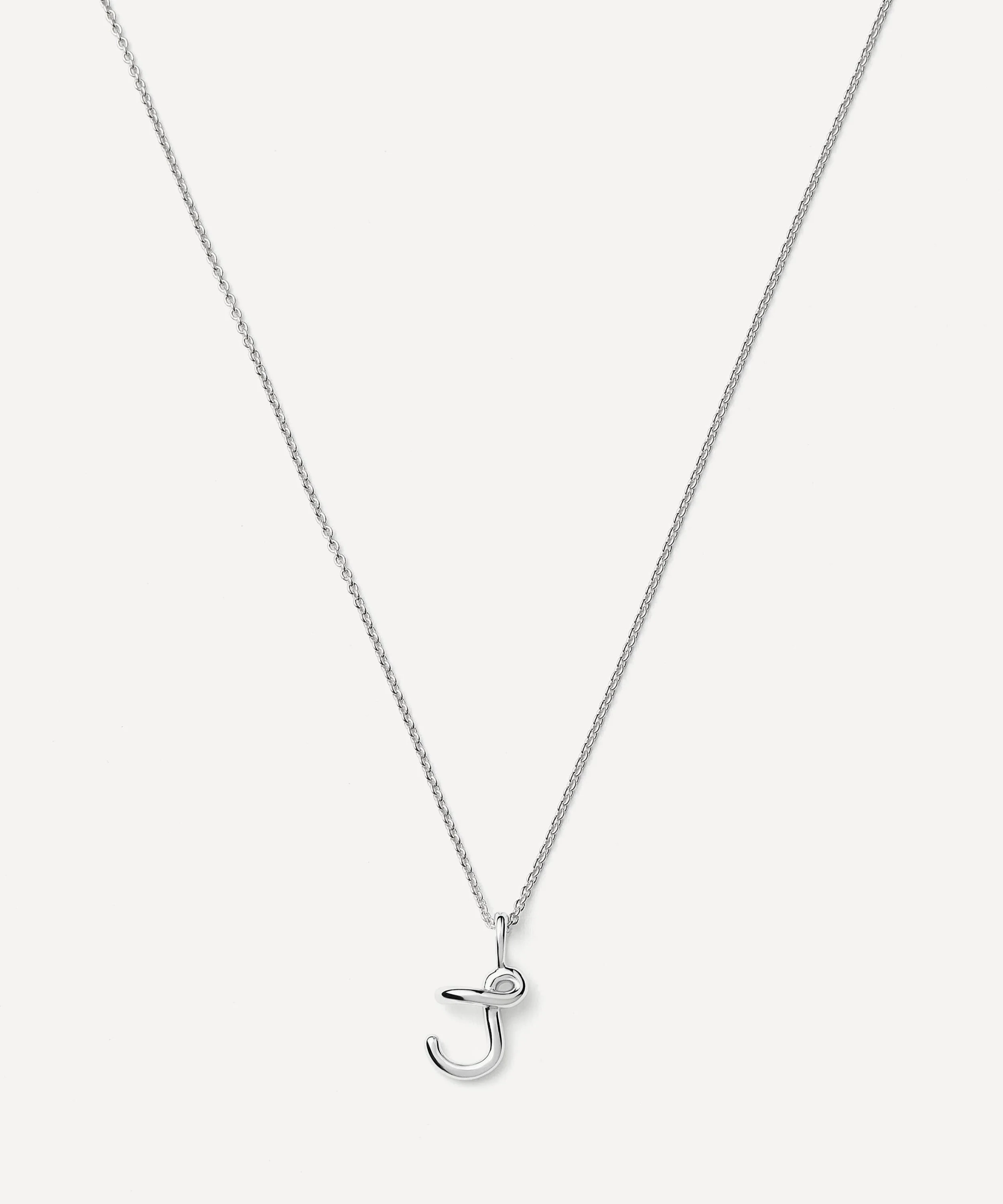 Sterling Silver Curly Molten Mini J Initial Pendant Necklace - 1