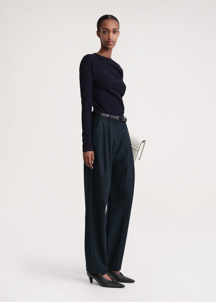 Double-pleated tailored trousers navy - 3