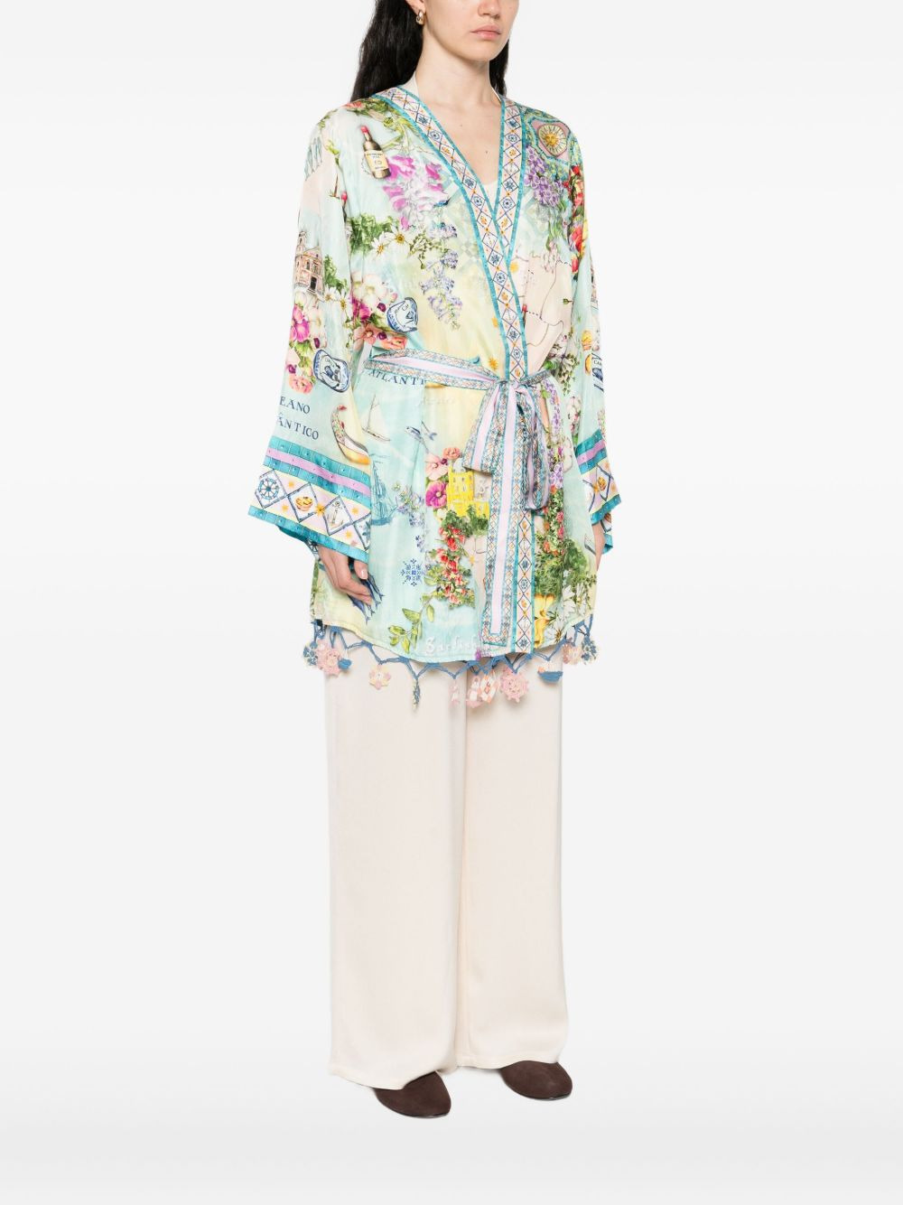 floral-print wrap cape - 3