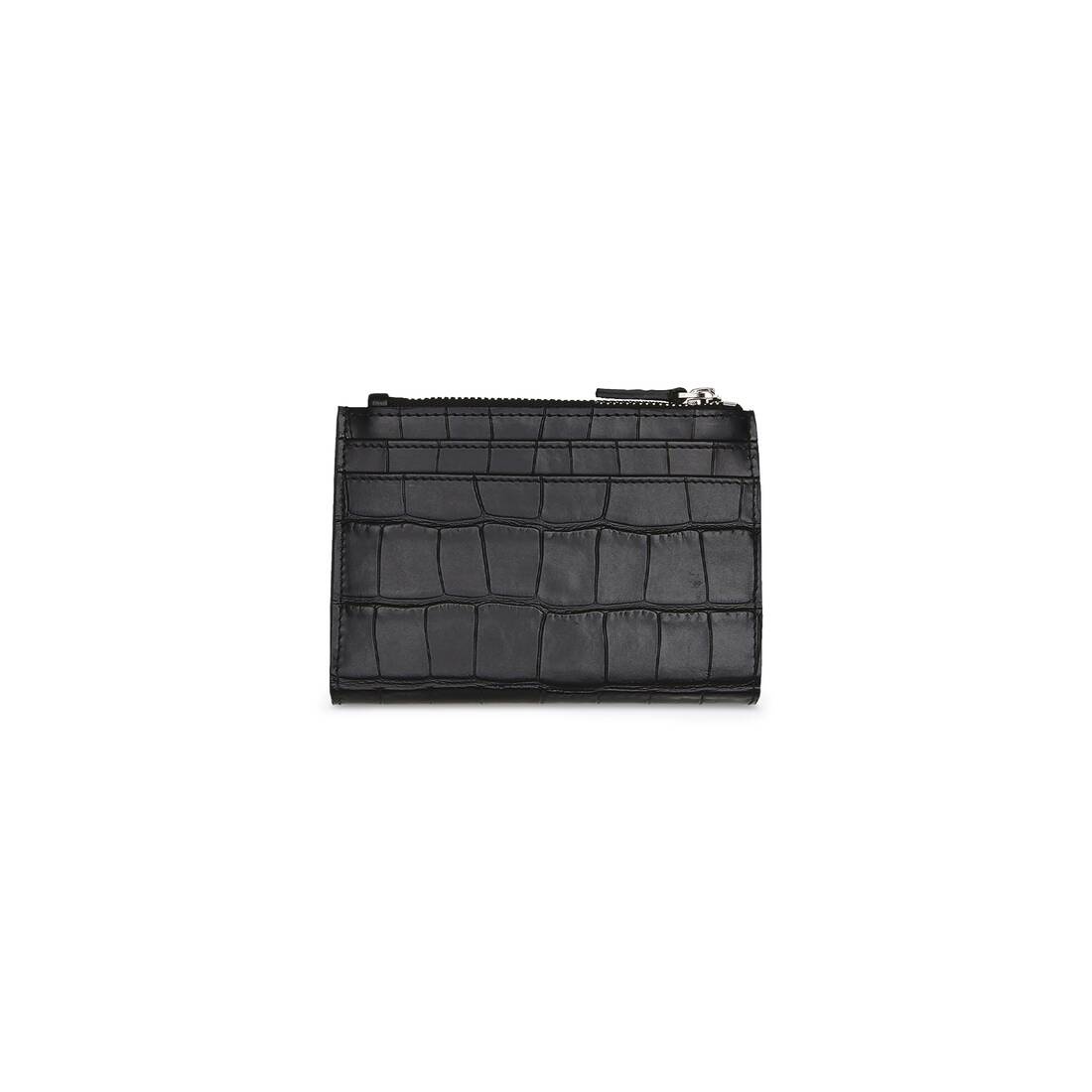 Men's Cash Folded Vertical Card Holder Crocodile Embossed  in Black - 2