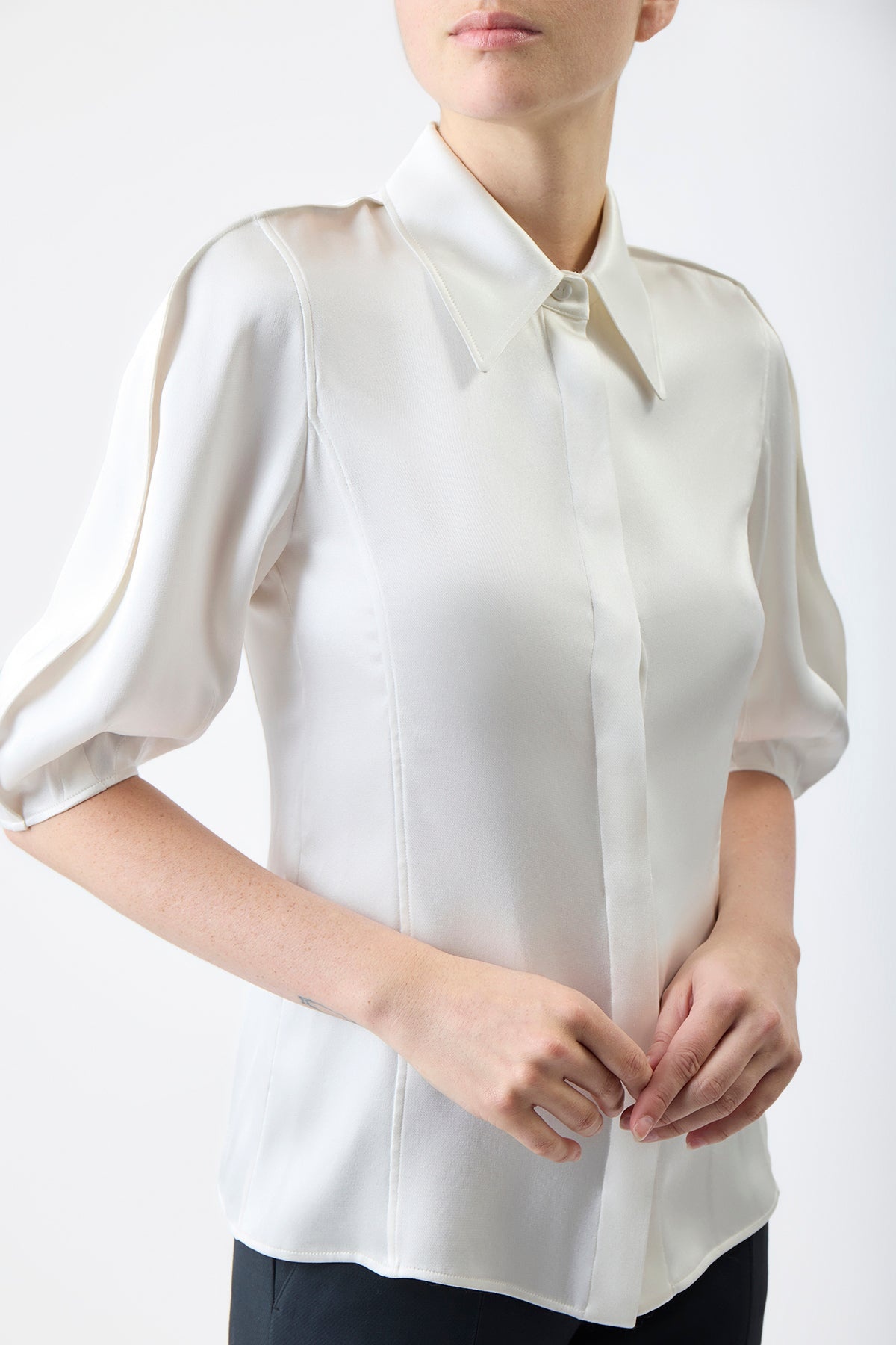 Sansi Top in Ivory Double Satin - 5