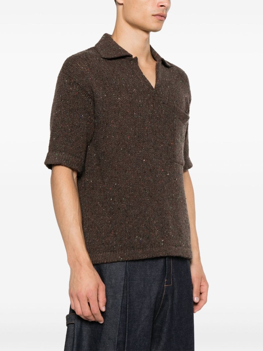 speckle-knit polo sweater - 4