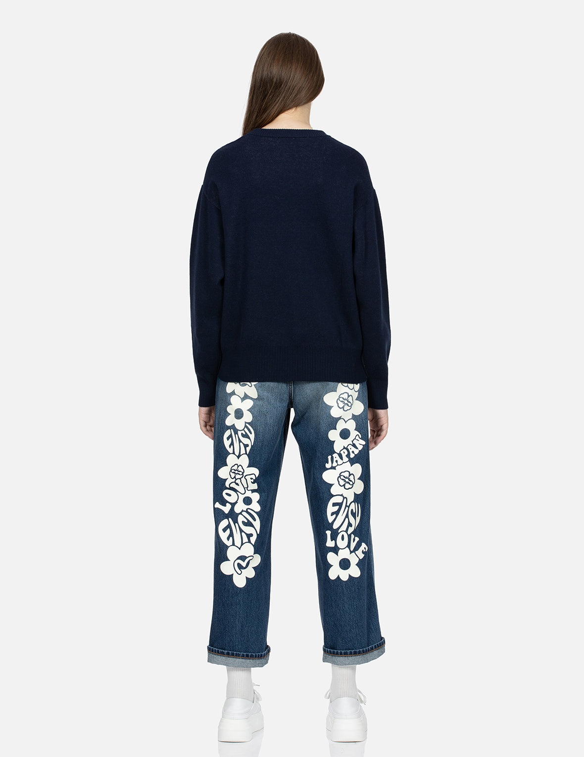 Text Jacquard Fashion Fit Knit Sweater with Crochet Badges - 6
