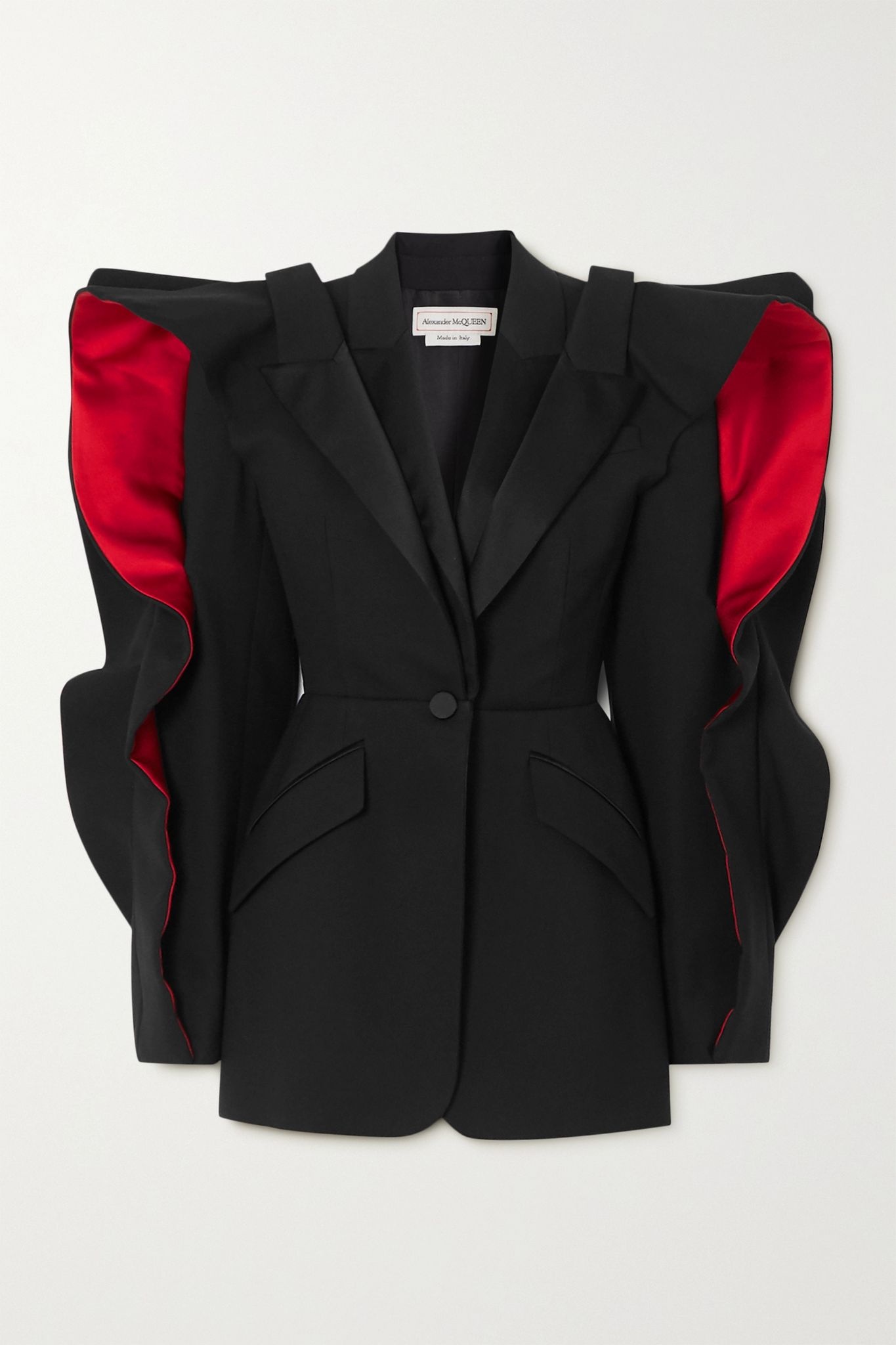 Ruffled layered satin-trimmed wool-blend crepe blazer - 1