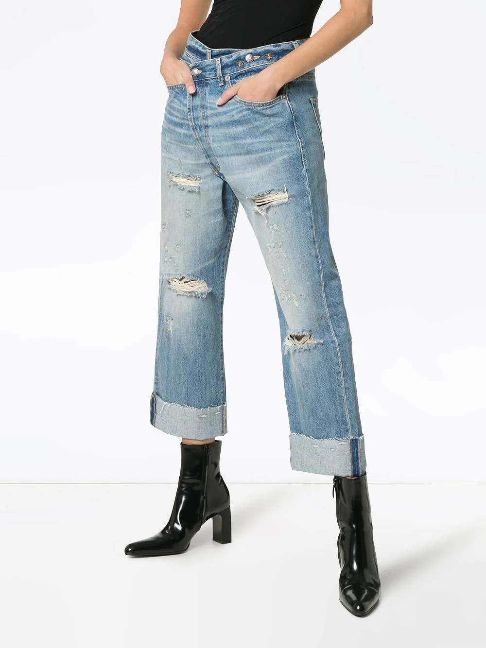 cross over waist distressed boyfriend jeans - 3