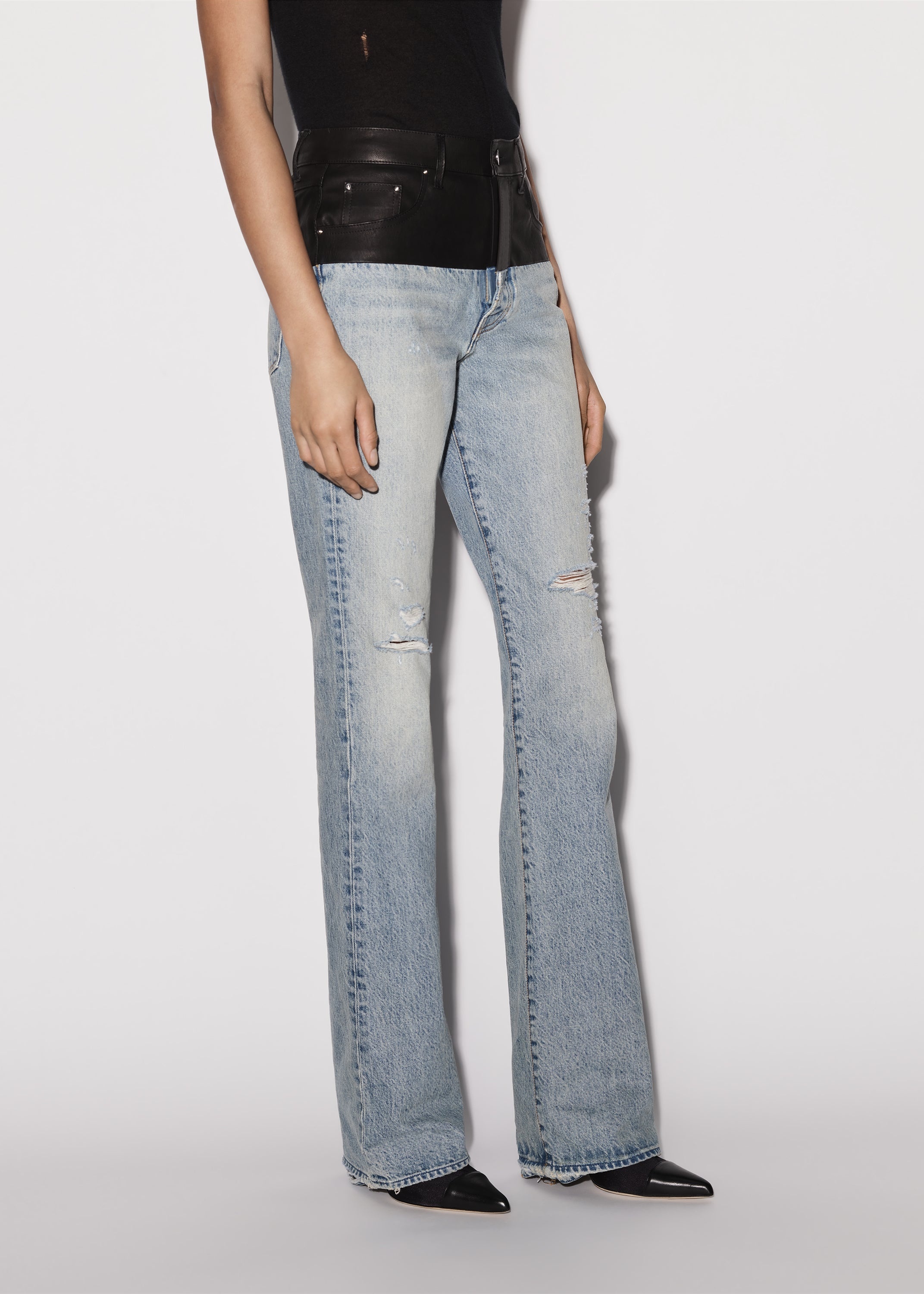 LEATHER HYBRID BOOTLEG JEAN - 4