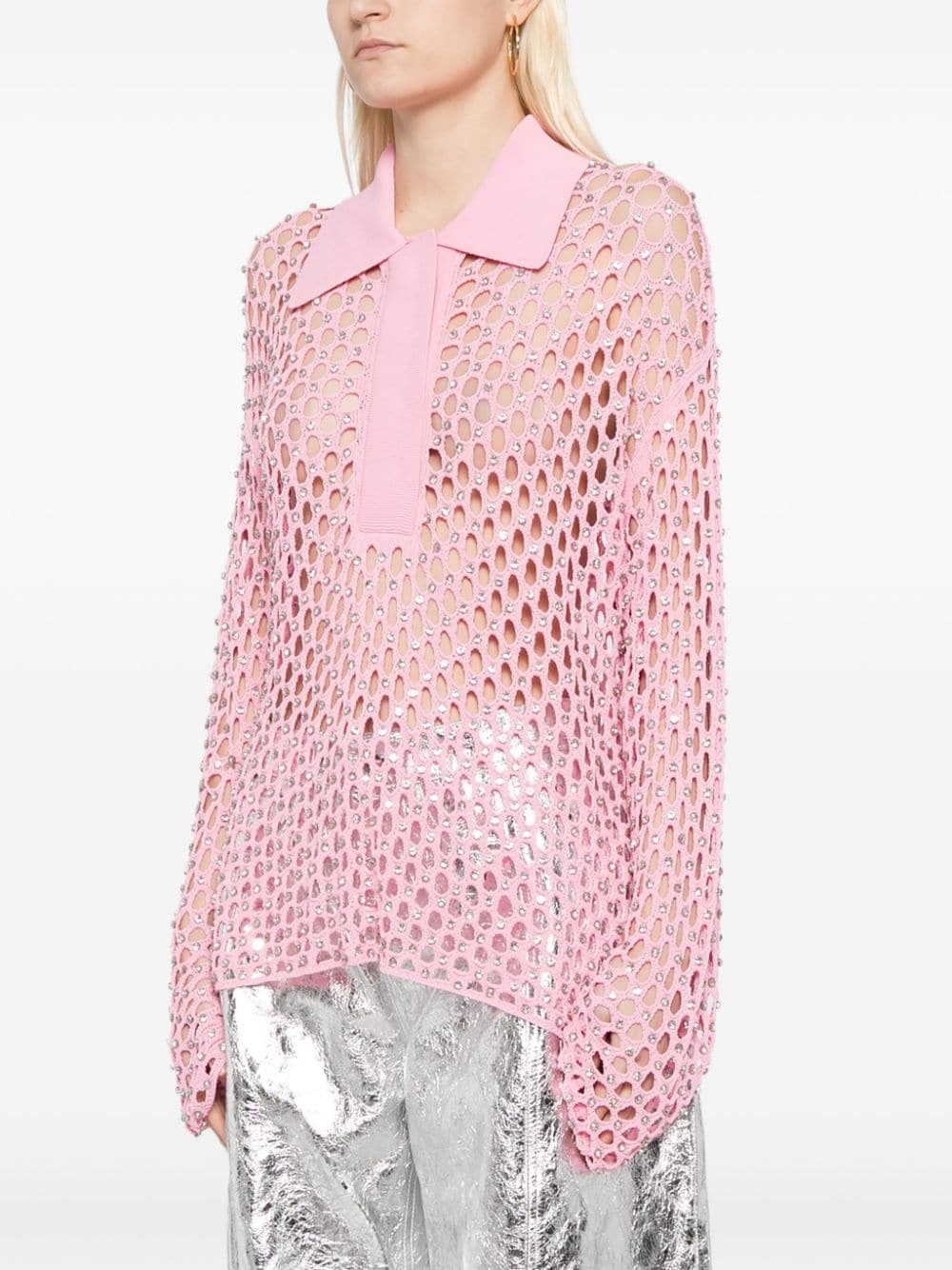 crystal-embroidered net top - 3