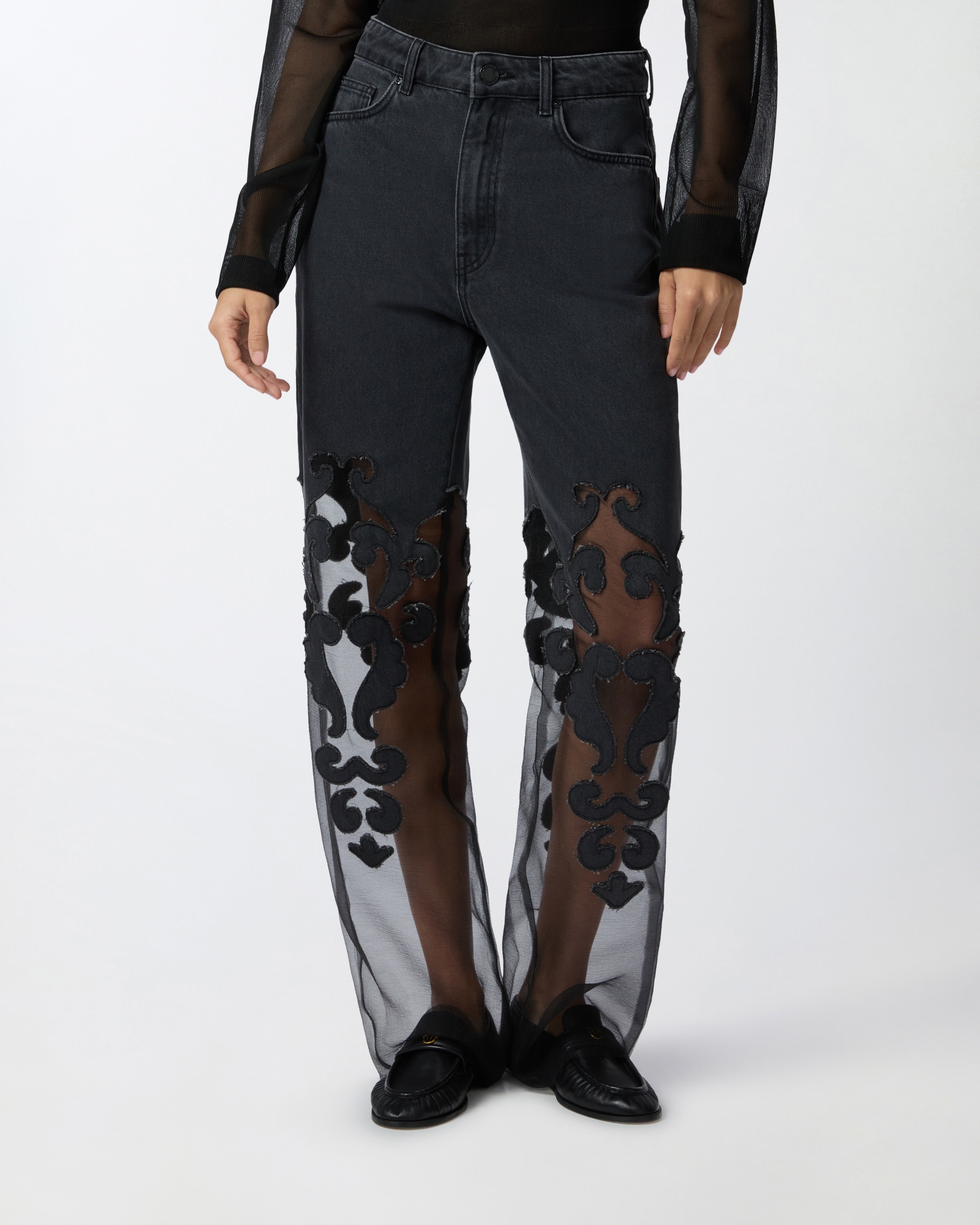 BAGGY BLACK JEANS WITH TRANSPARENT ORGANZA - 3