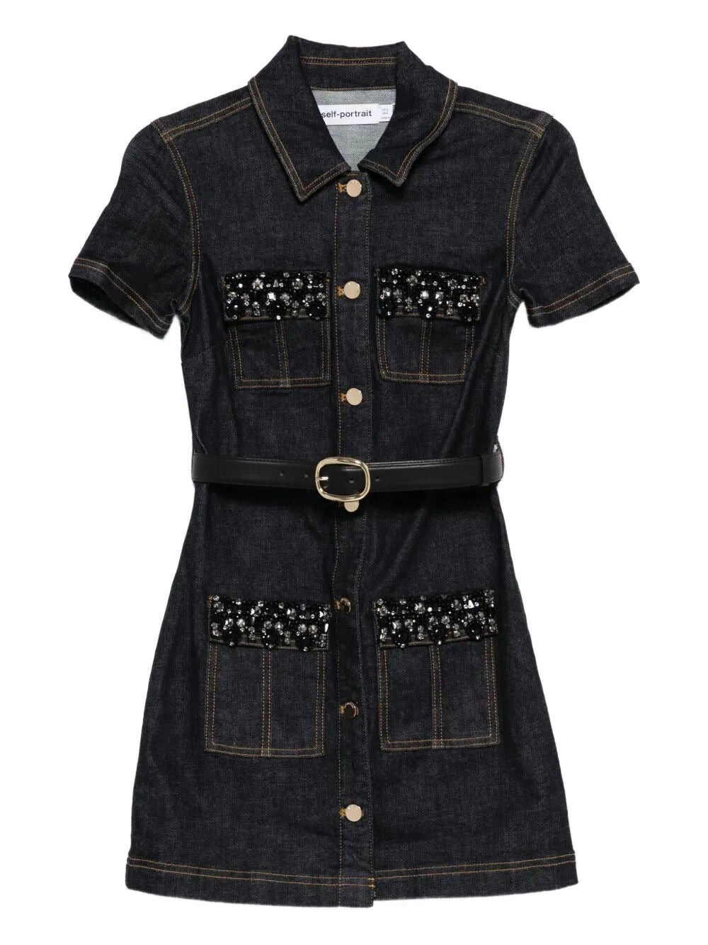 Self-Portrait Women Denim Crystal Trim Mini Dress - 1