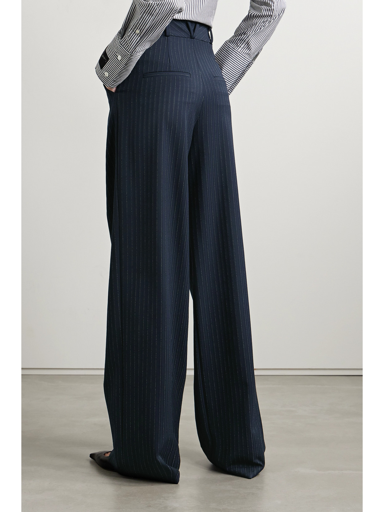 Heyser Pleated Metallic Pinstriped Twill Wide-leg Pants - 3
