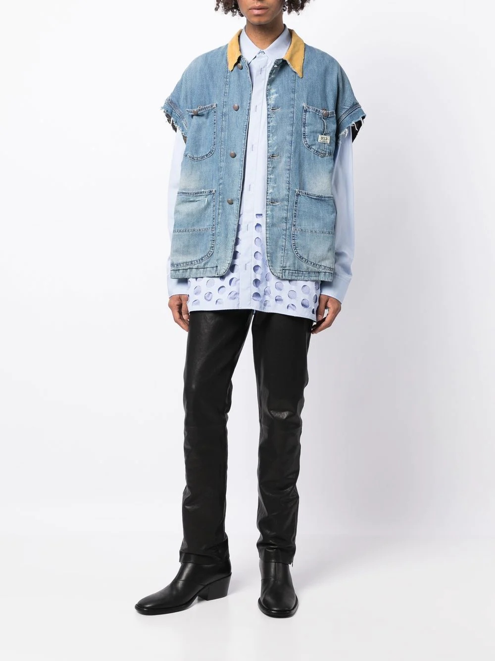 raw-edge denim vest - 2