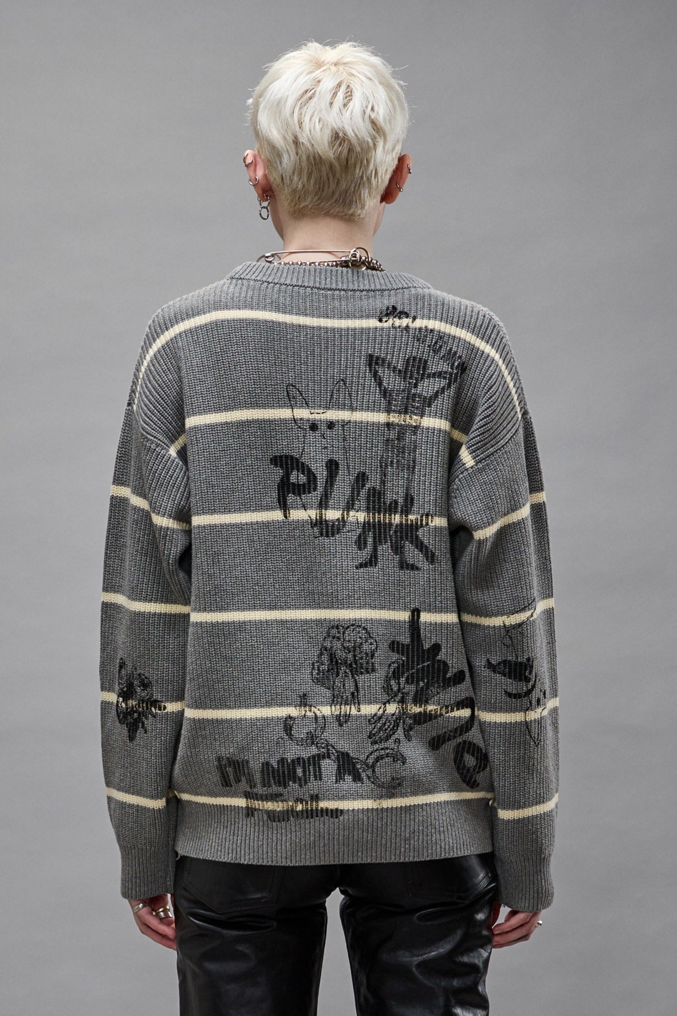 STRIPED BOYFRIEND SWEATER - HEATHER GREY - 4