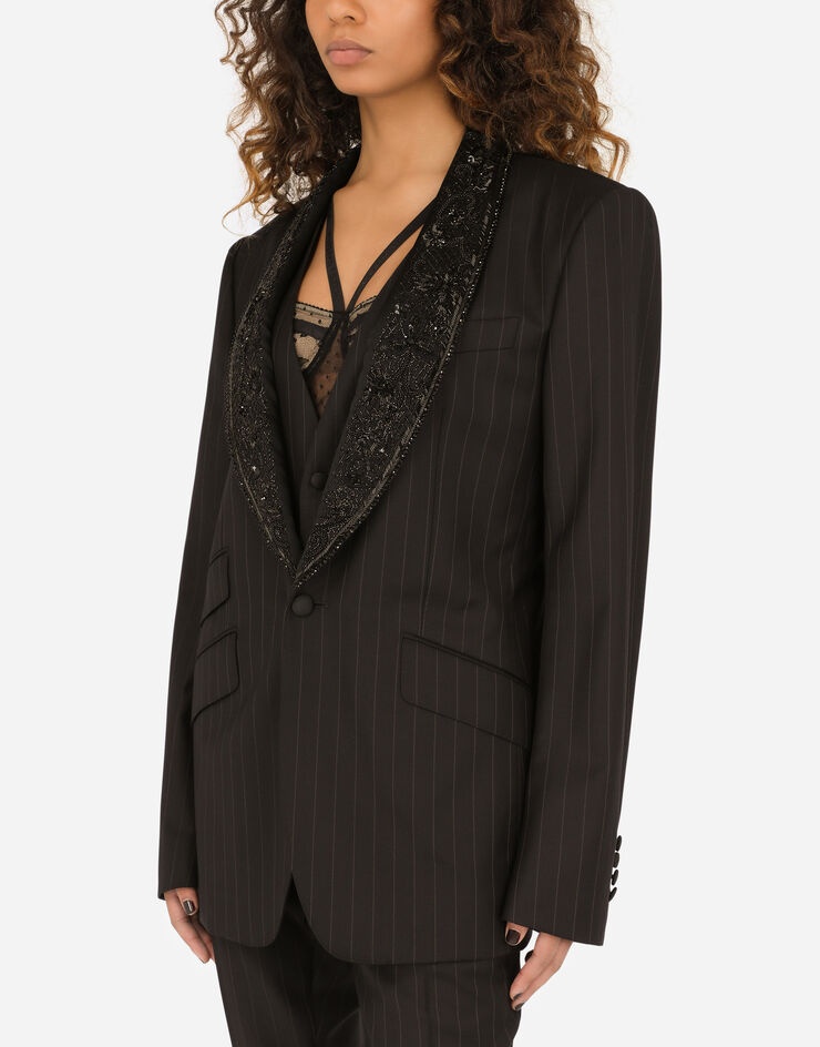 Single-breasted pinstripe jacket with embroidery - 4