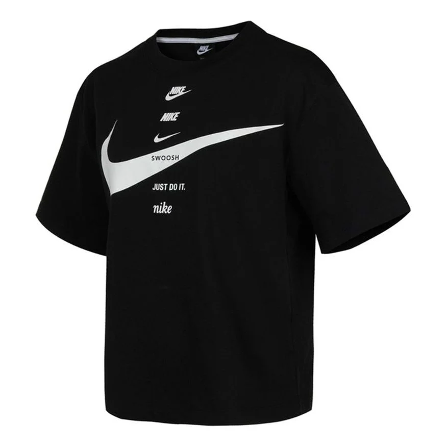 (WMNS) Nike Logo Printing Loose Round Neck Short Sleeve Black DJ1128-010 - 1