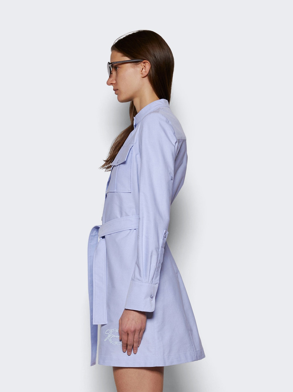 Military Dress With Back Embroidery Baby Blue - 4