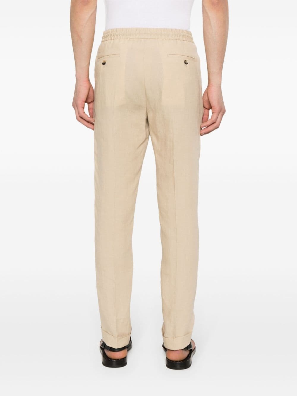 drawstring-fastening linen trousers - 4