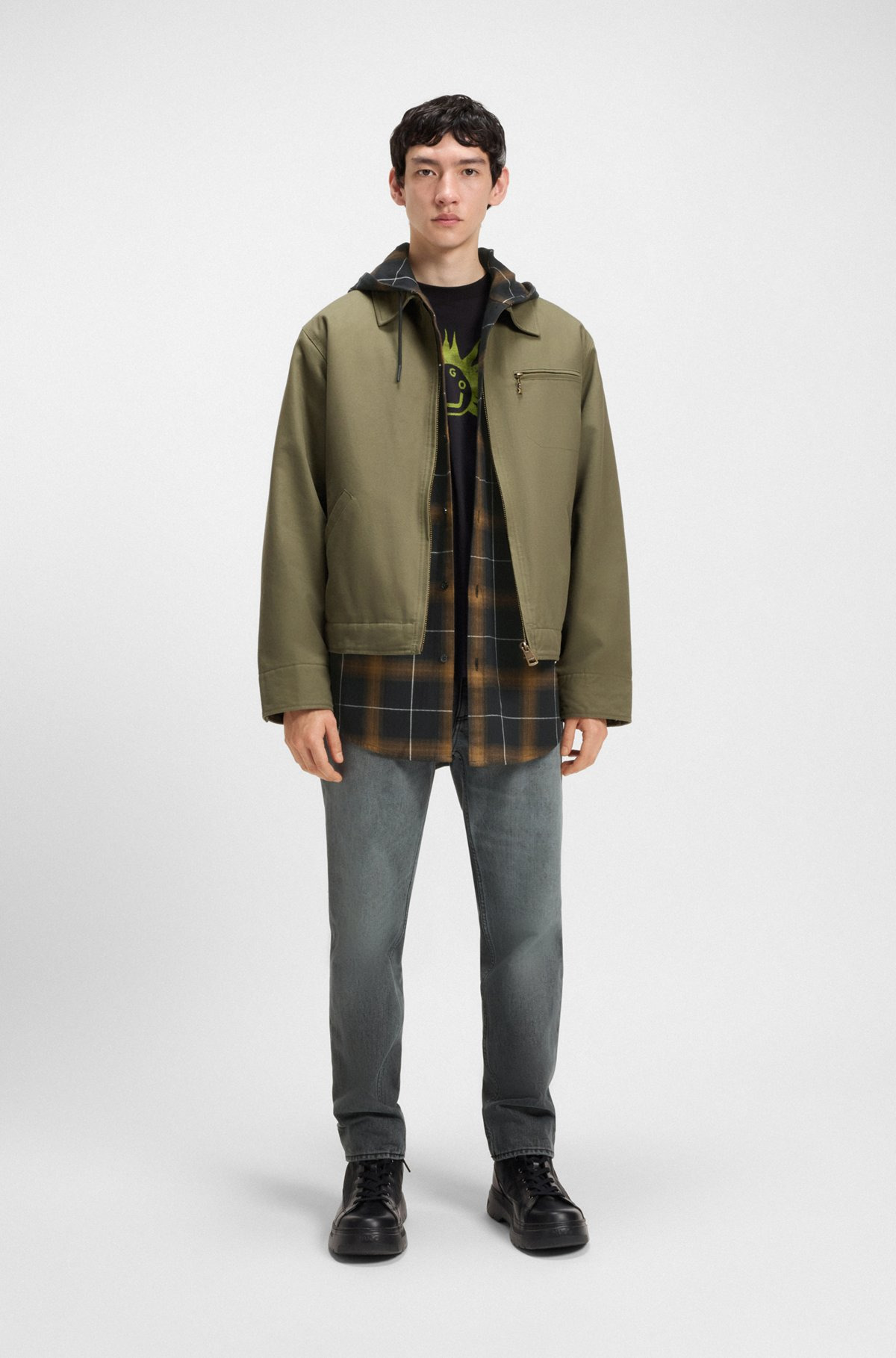 HOODED OVERSIZE-FIT OVERSHIRT IN CHECKED COTTON - 4