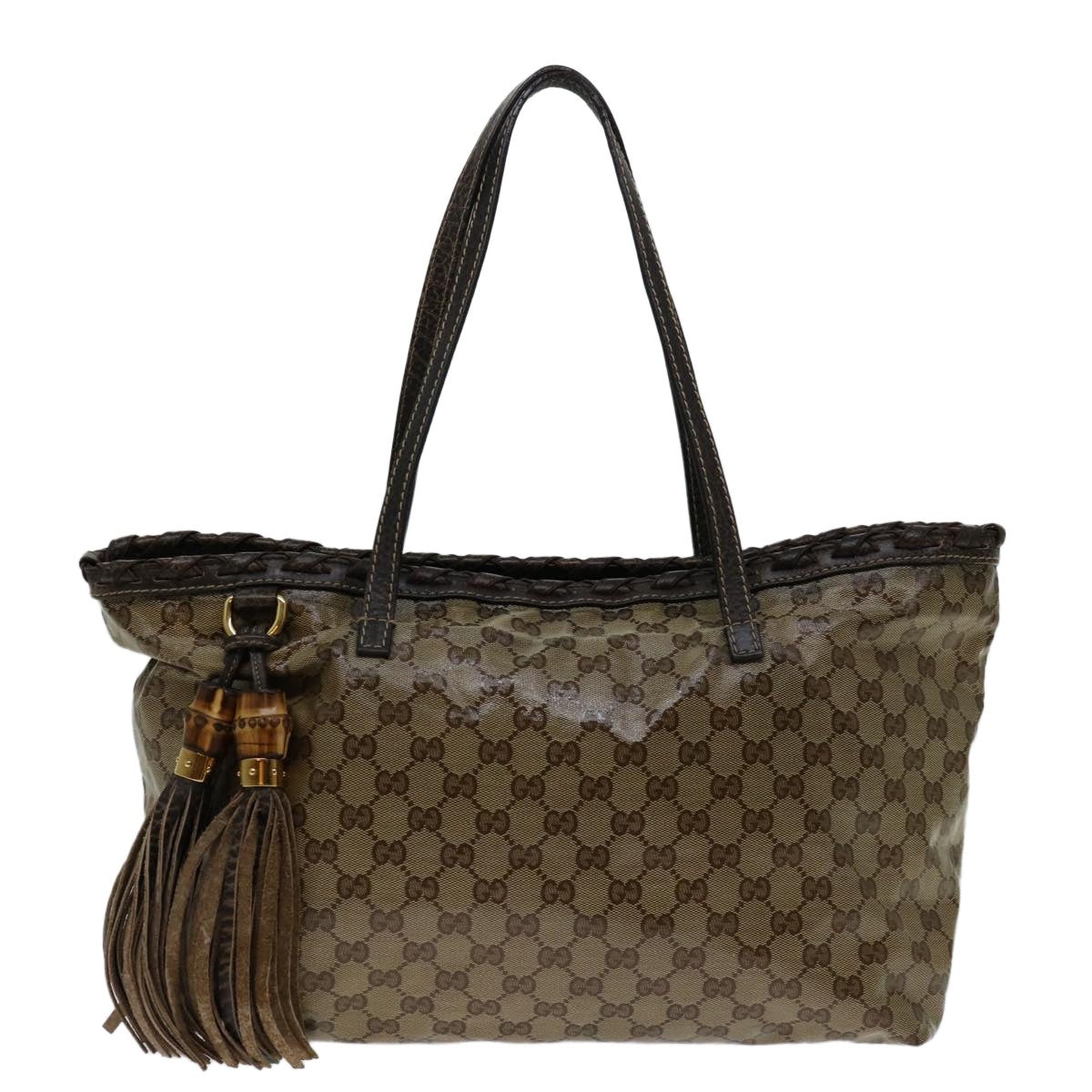GUCCI GG Crystal Fringe Bamboo Tote Bag Brown - 13