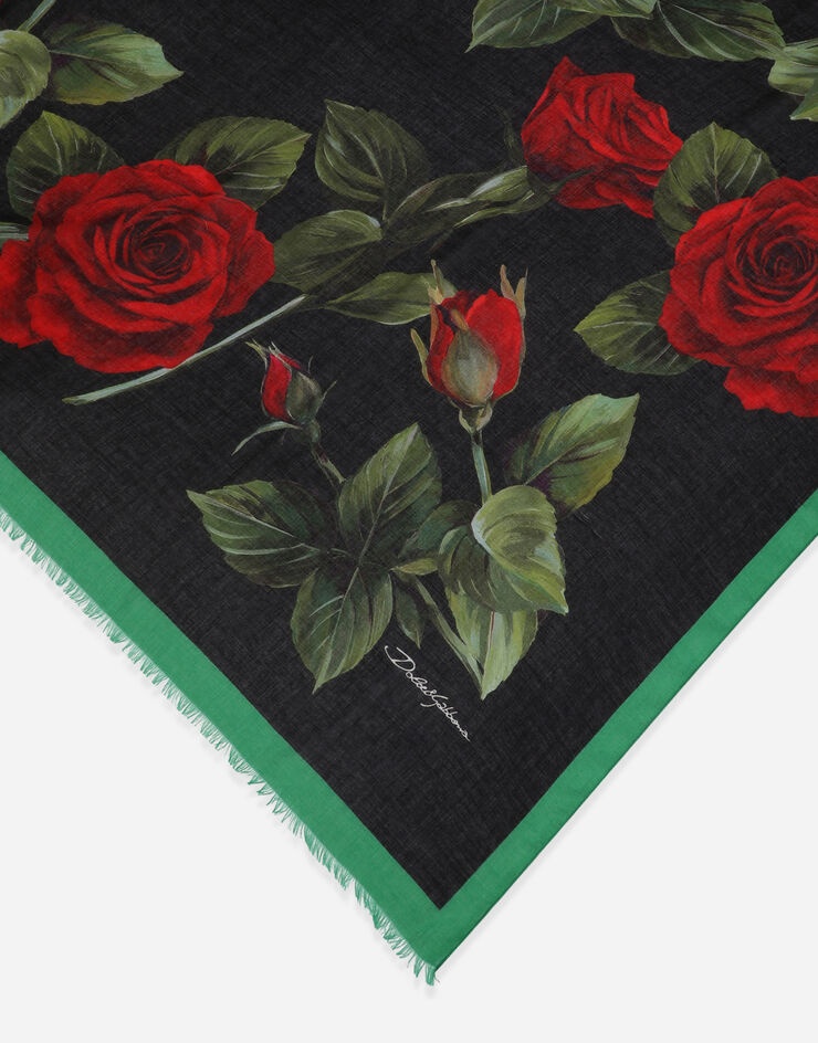 Modal and cashmere scarf with red rose print - 2