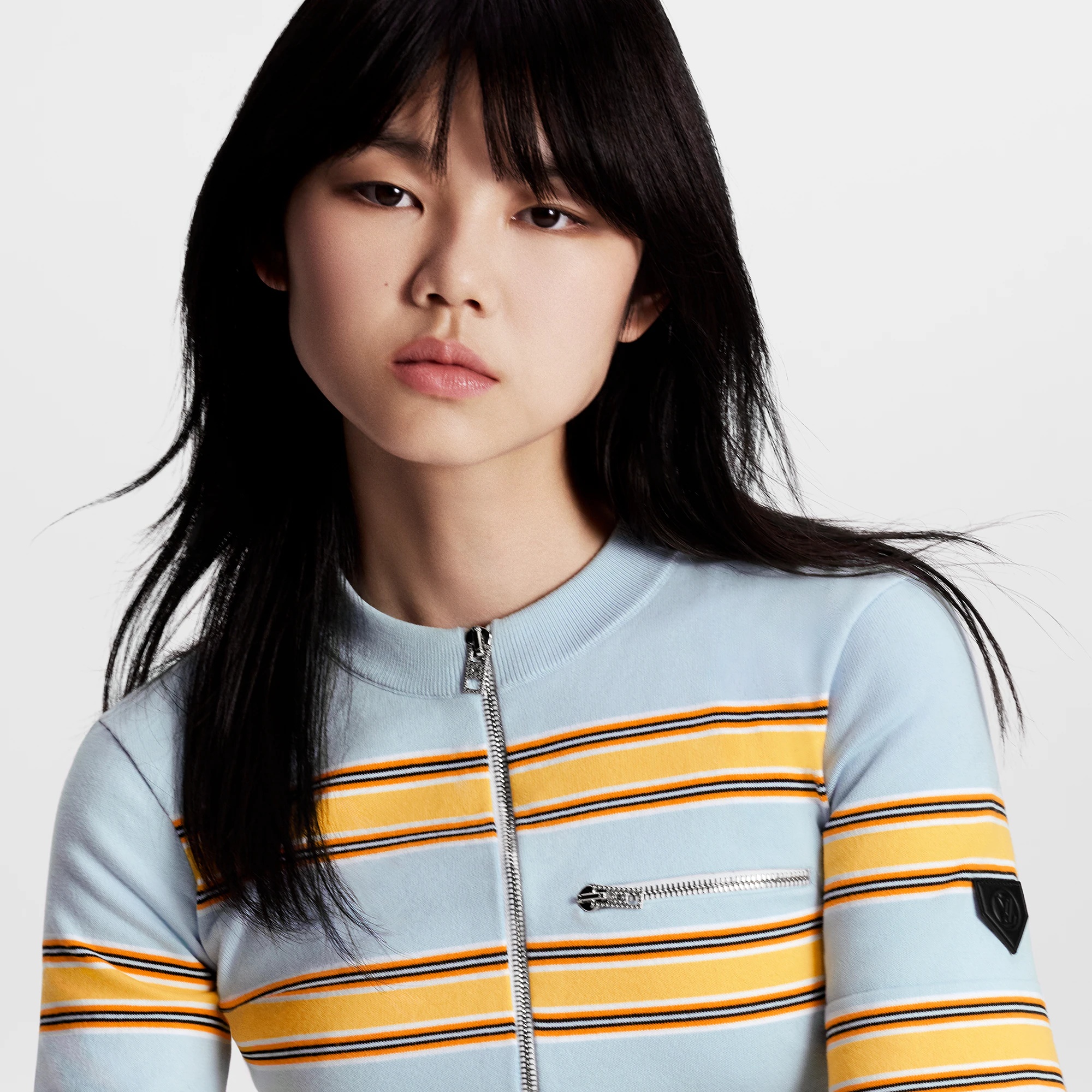 Collar Detail Striped Knit Top - 2