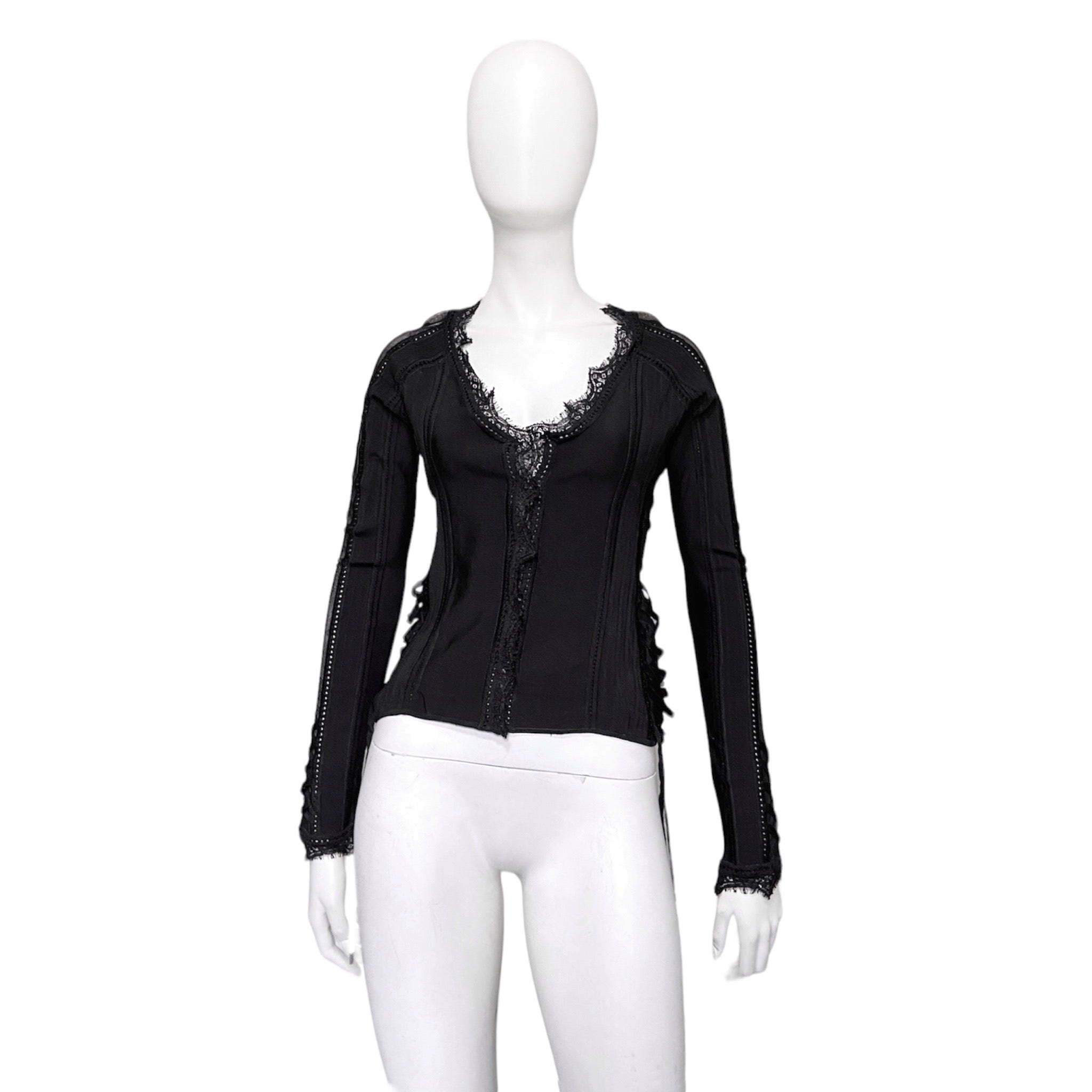 Dior Galliano Spring 2005 Black Bondage Lace Trim Corset Top - 3