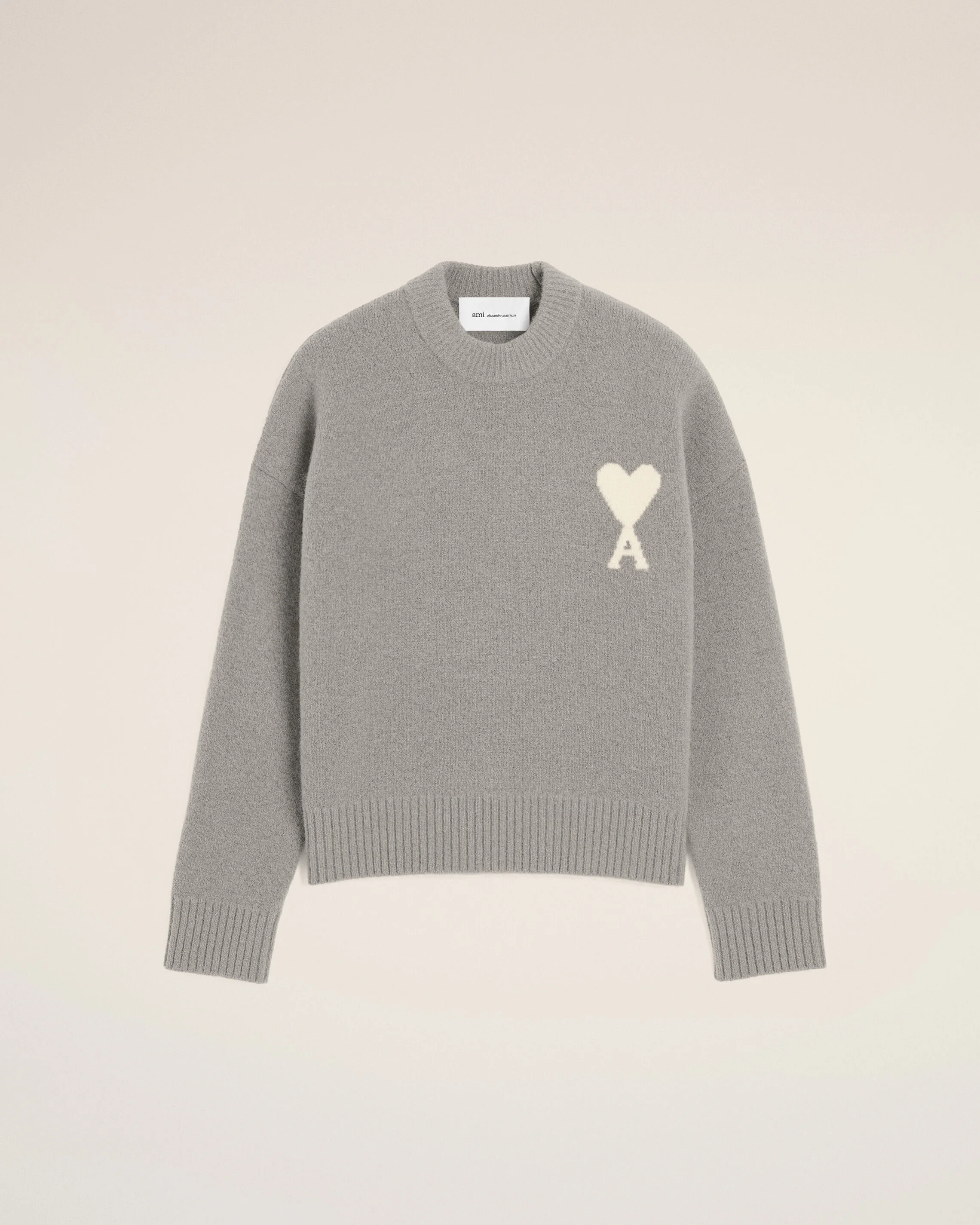 GREY CREWNECK ALPACA SWEATER WITH AMI DE COEUR - 1