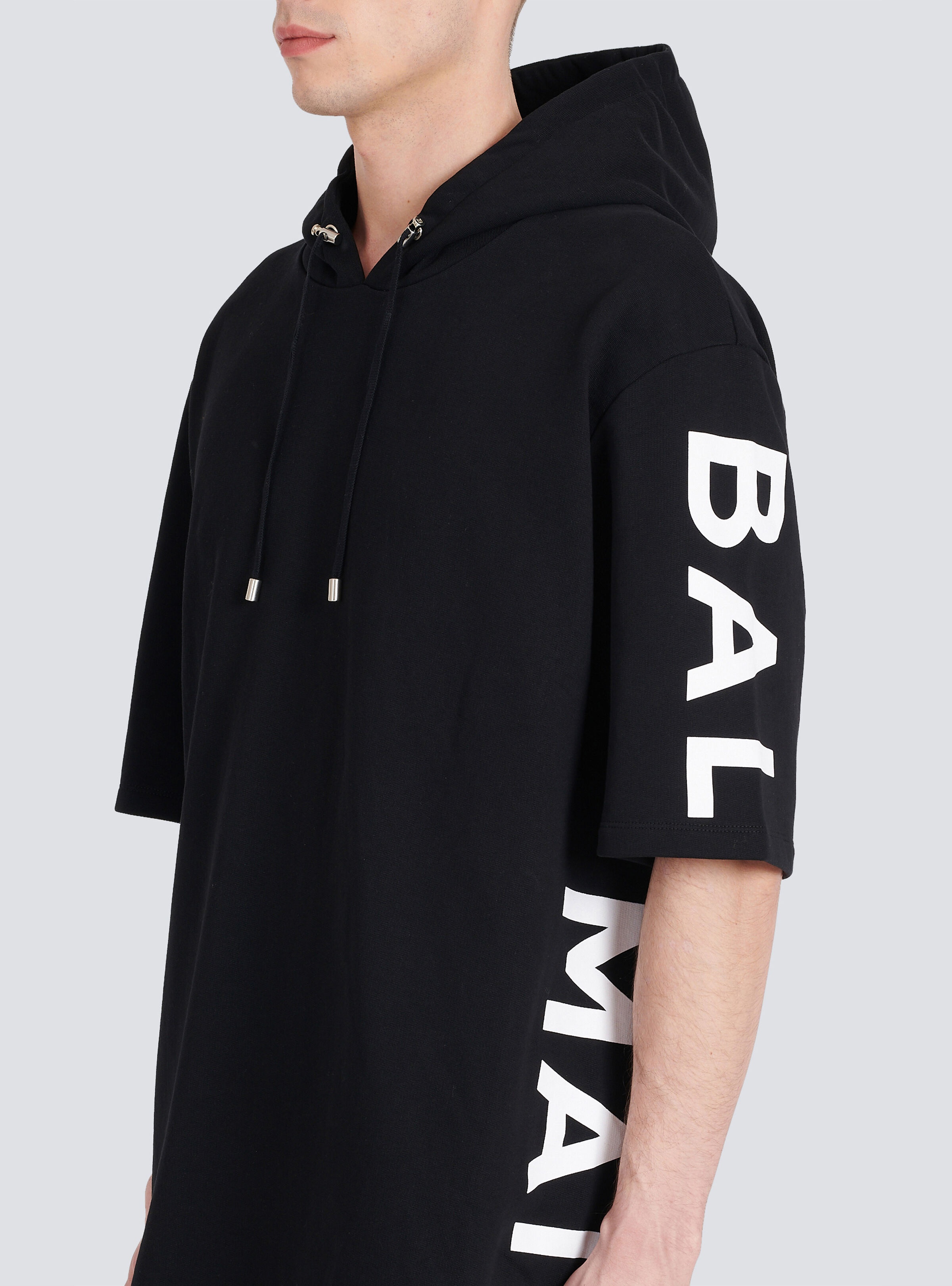 Oversized eco-designed cotton hooded sweatshirt with  Balmain logo print - 8