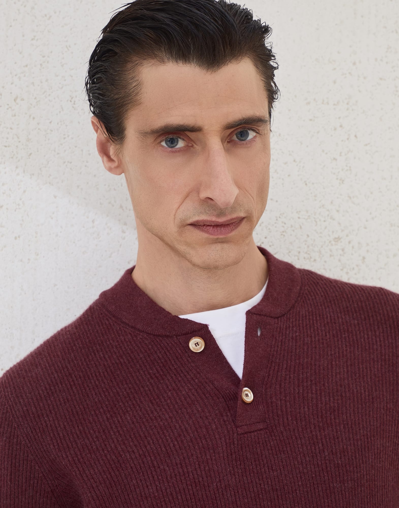 Cashmere English rib sweater with Henley collar - 3